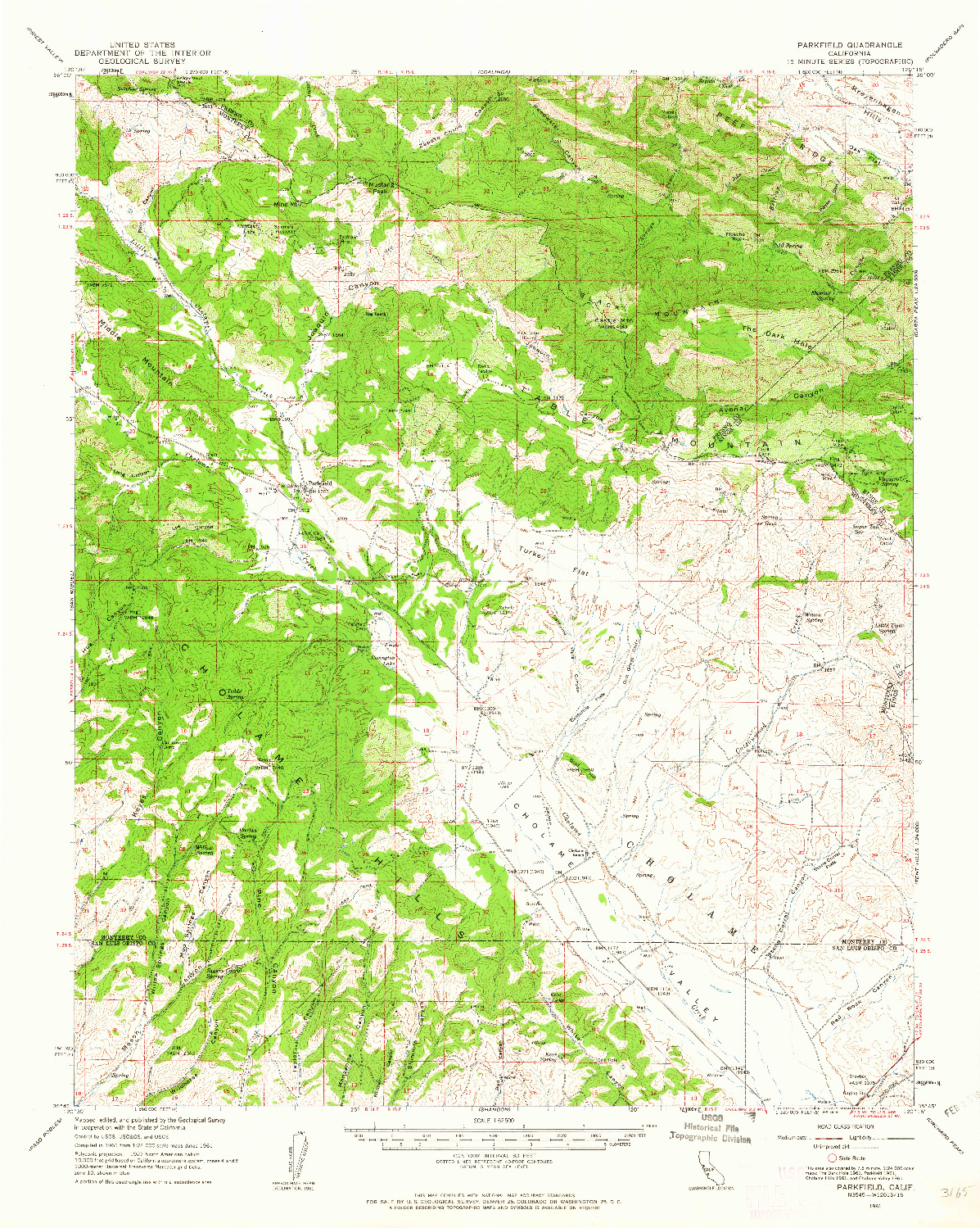 USGS 1:62500-SCALE QUADRANGLE FOR PARKFIELD, CA 1961