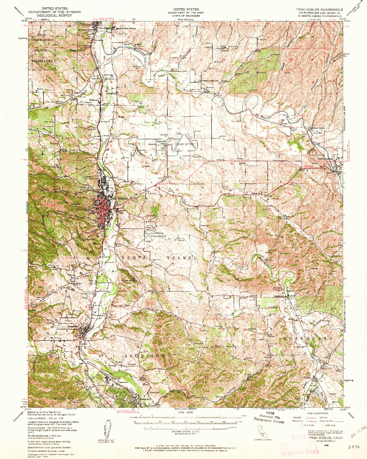 USGS 1:62500-SCALE QUADRANGLE FOR PASO ROBLES, CA 1948