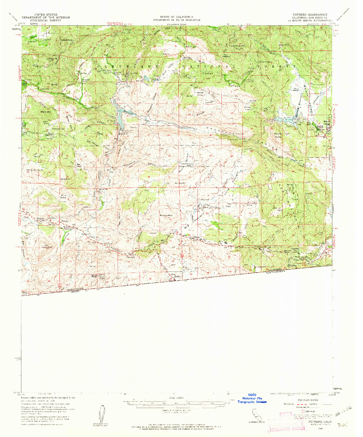 USGS 1:62500-SCALE QUADRANGLE FOR POTRERO, CA 1960