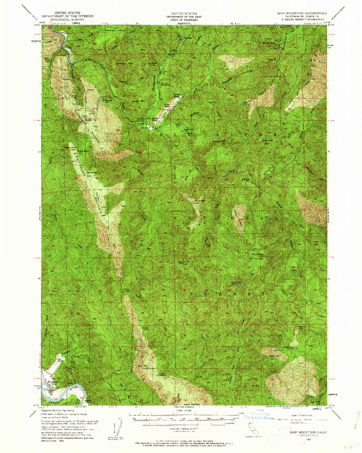 USGS 1:62500-SCALE QUADRANGLE FOR SHIP MOUNTAIN, CA 1952