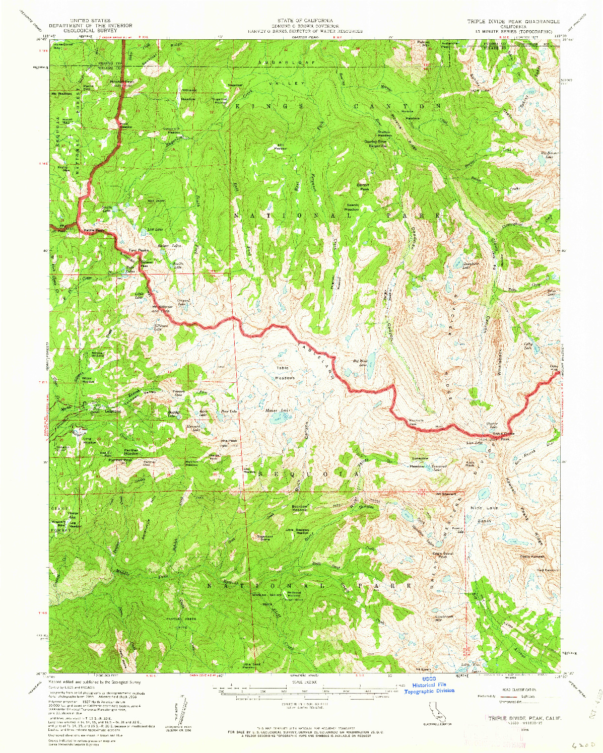 USGS 1:62500-SCALE QUADRANGLE FOR TRIPLE DIVIDE PEAK, CA 1956