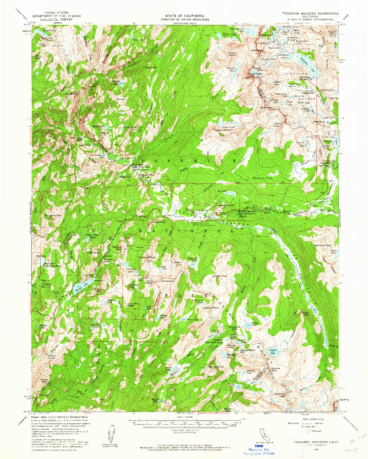 USGS 1:62500-SCALE QUADRANGLE FOR TUOLUMNE MEADOWS, CA 1956