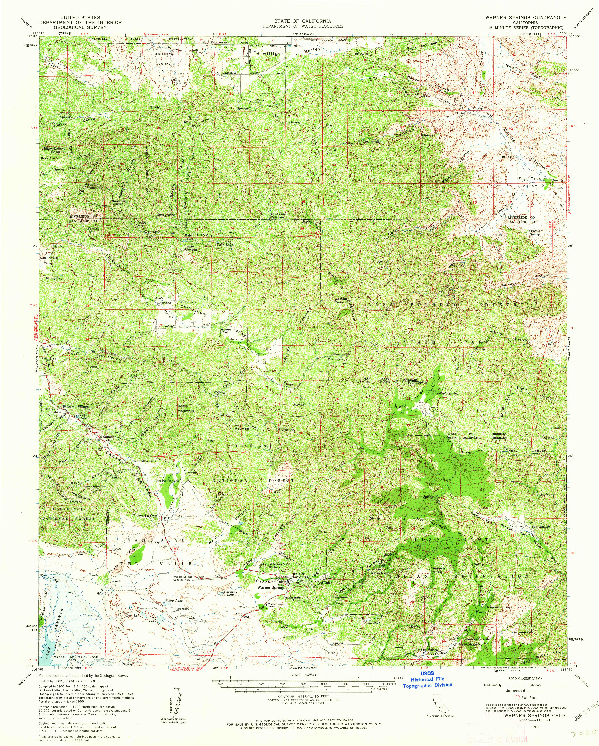 USGS 1:62500-SCALE QUADRANGLE FOR WARNER SPRINGS, CA 1960