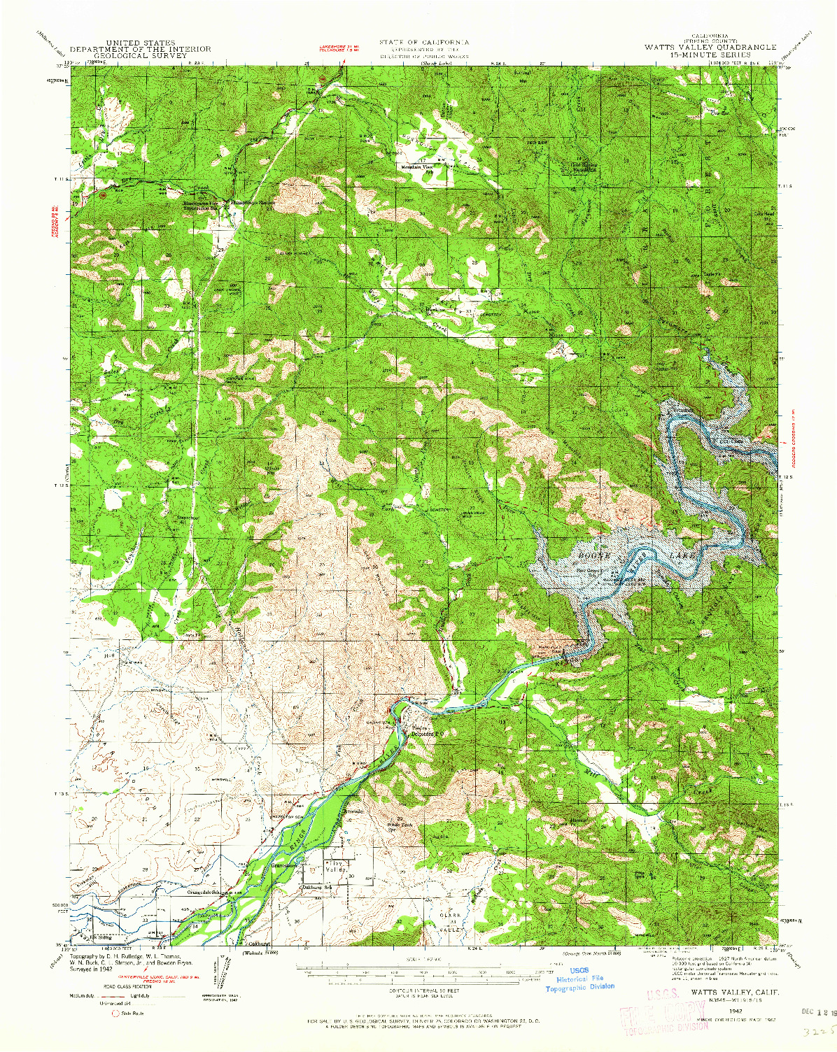 USGS 1:62500-SCALE QUADRANGLE FOR WATTS VALLEY, CA 1942