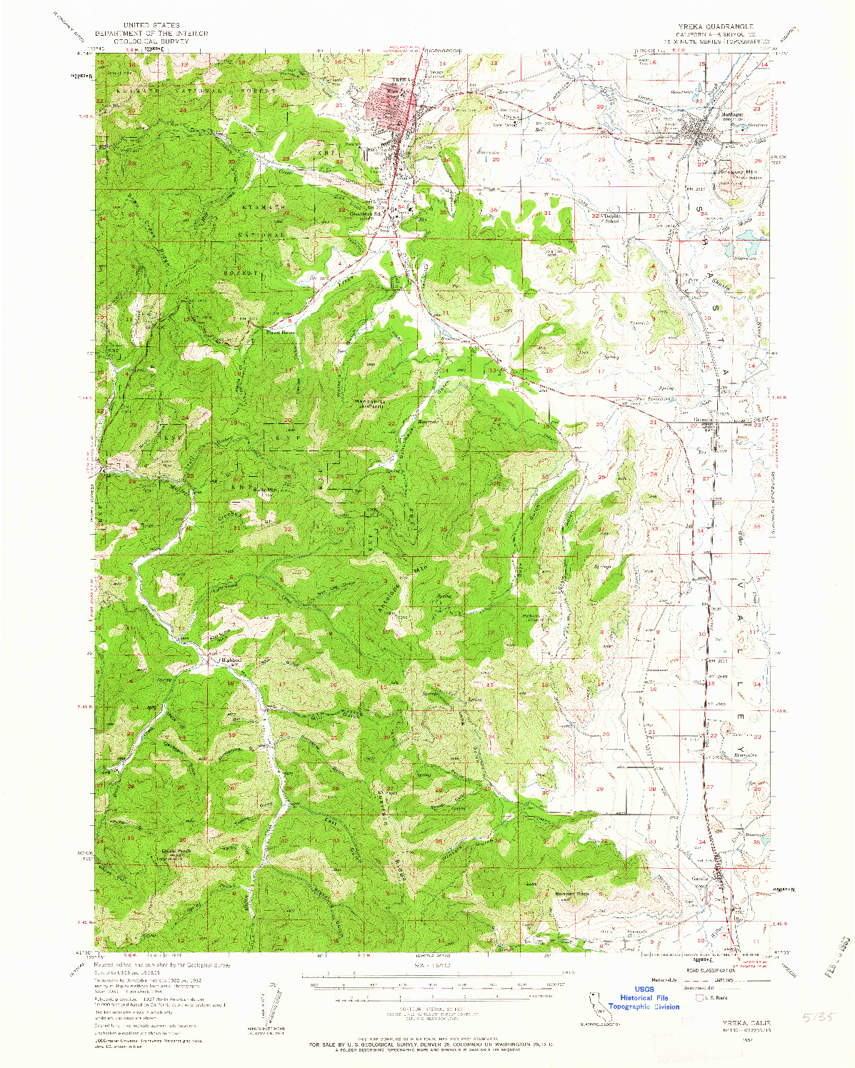 USGS 1:62500-SCALE QUADRANGLE FOR YREKA, CA 1954