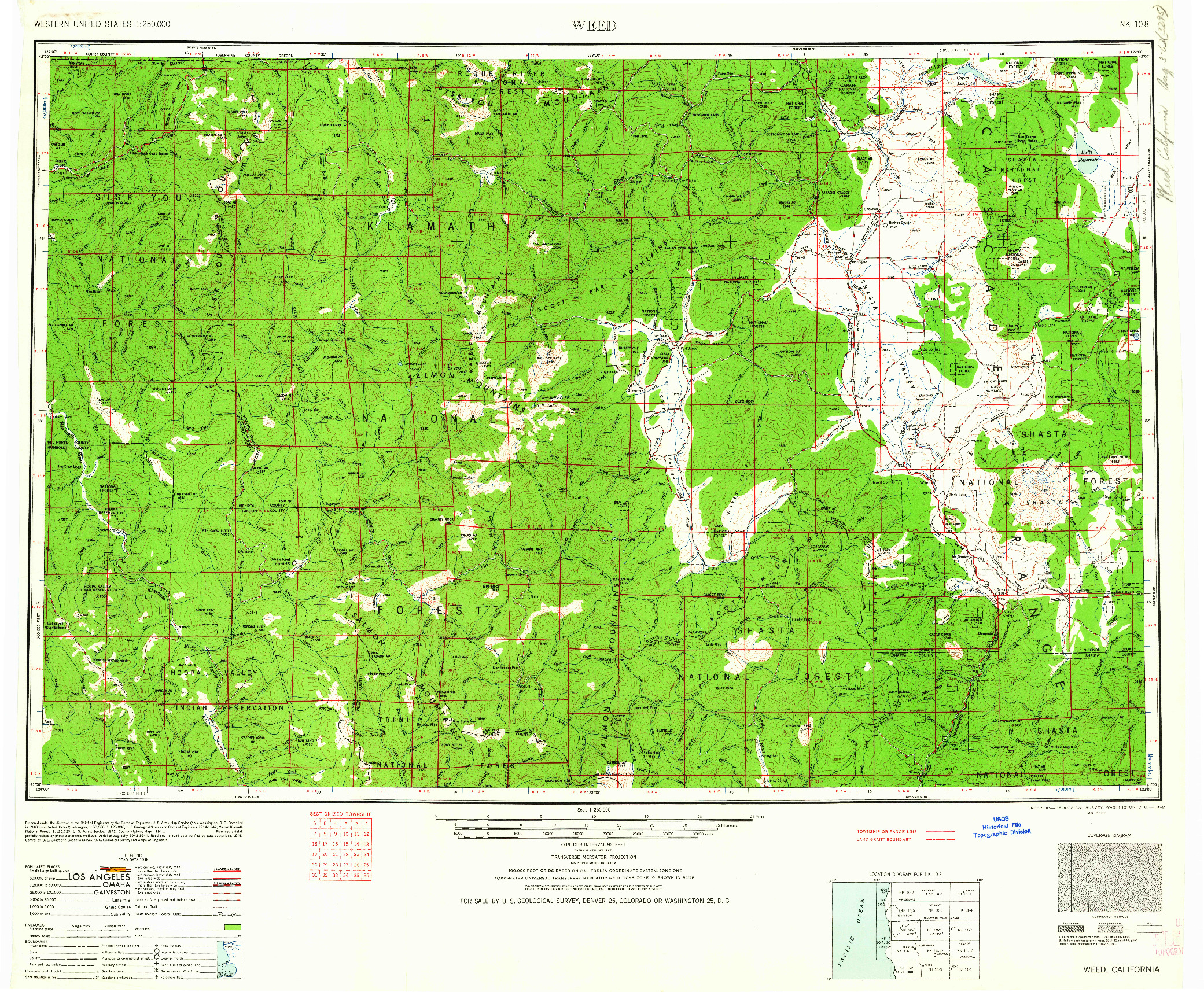 USGS 1:250000-SCALE QUADRANGLE FOR WEED, CA 1948