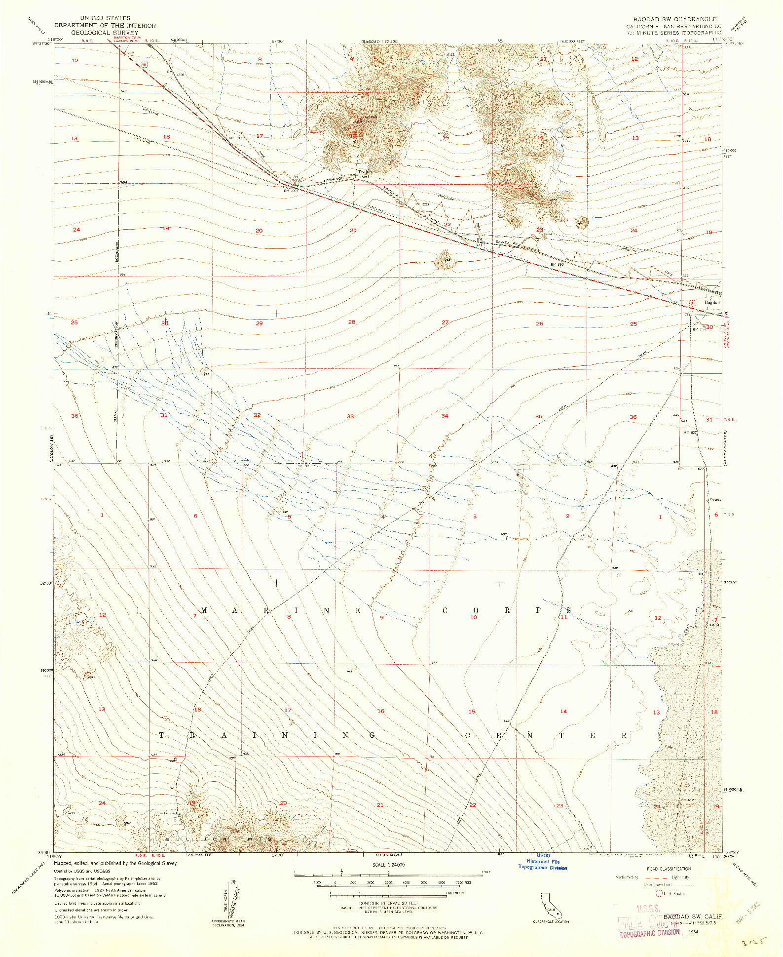 USGS 1:24000-SCALE QUADRANGLE FOR BAGDAD SW, CA 1954