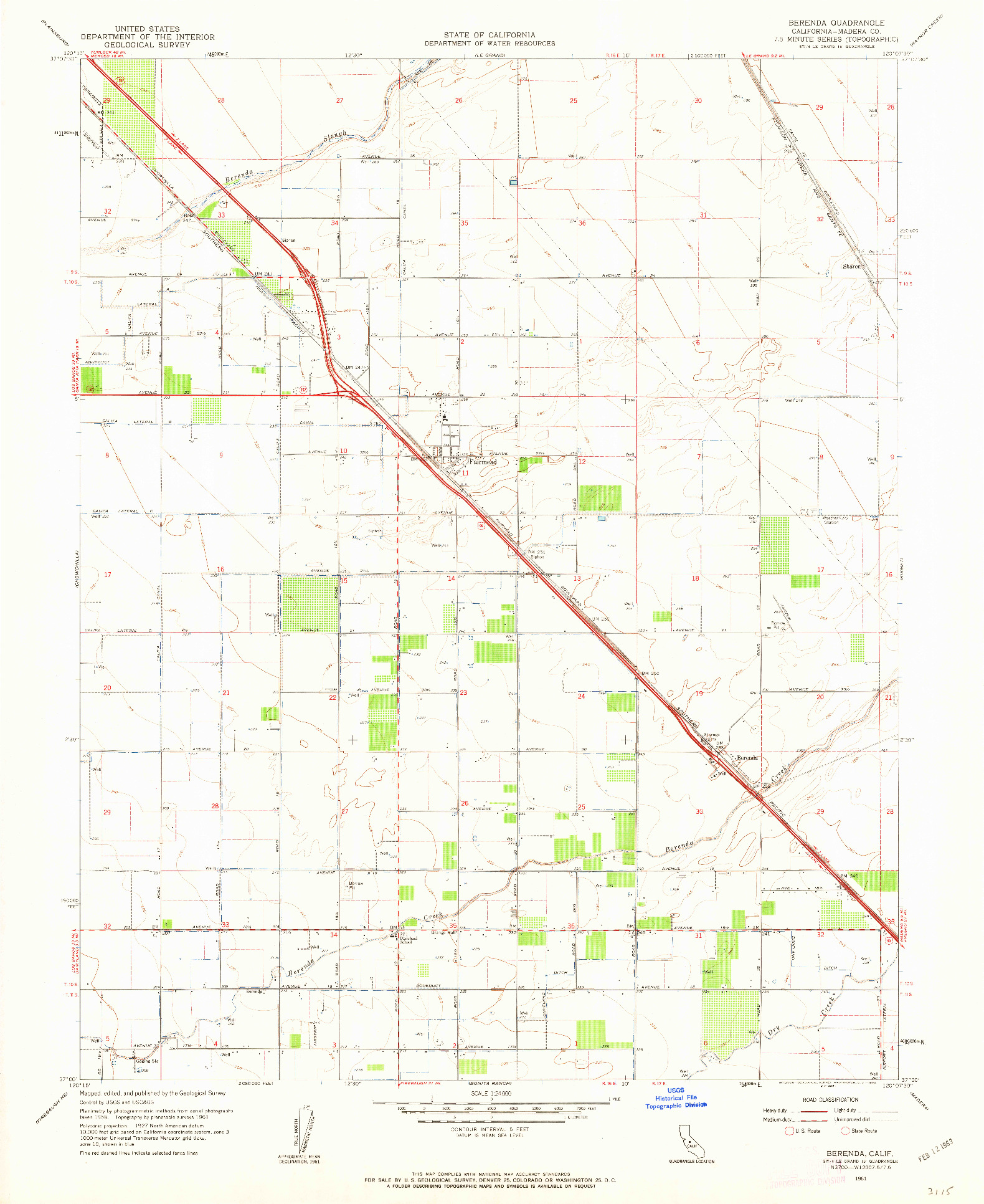 USGS 1:24000-SCALE QUADRANGLE FOR BERENDA, CA 1961