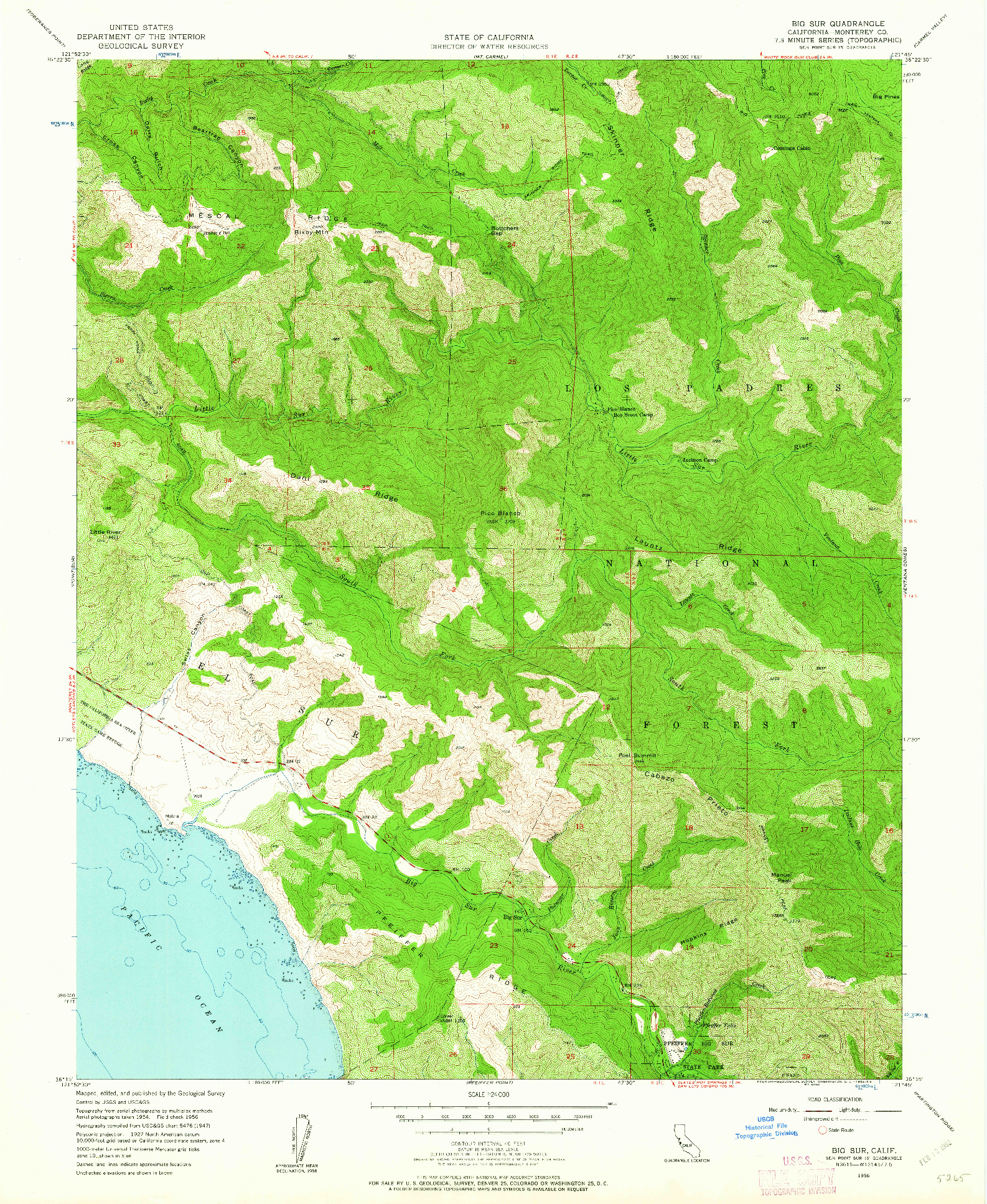 USGS 1:24000-SCALE QUADRANGLE FOR BIG SUR, CA 1956