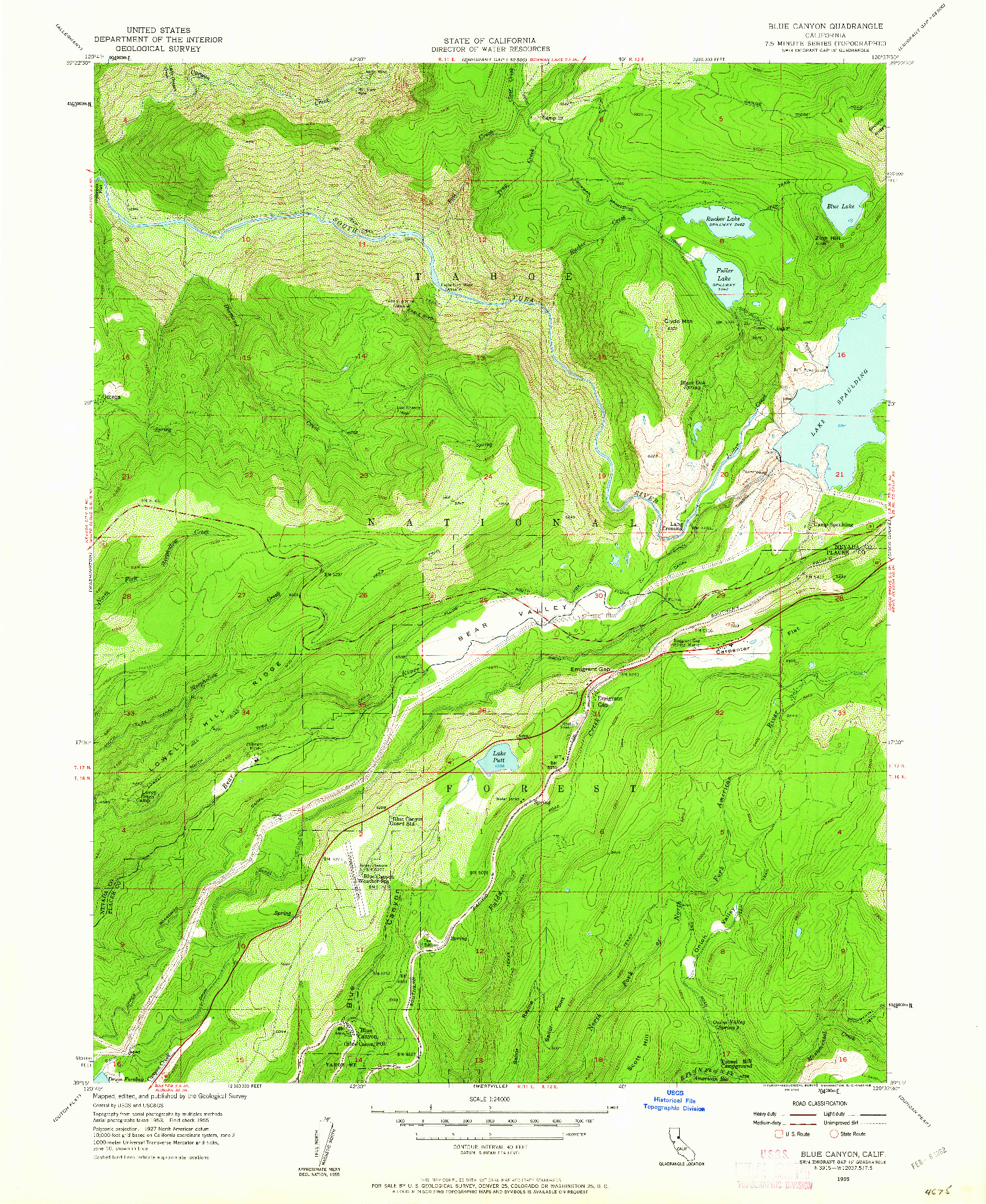 USGS 1:24000-SCALE QUADRANGLE FOR BLUE CANYON, CA 1955