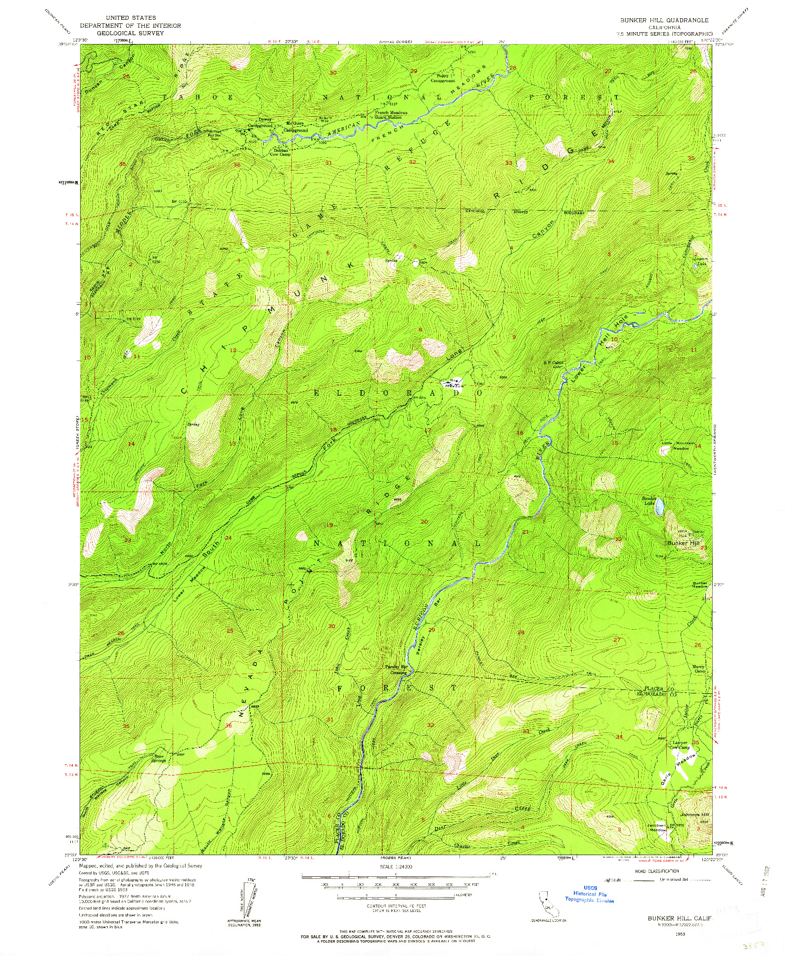 USGS 1:24000-SCALE QUADRANGLE FOR BUNKER HILL, CA 1953