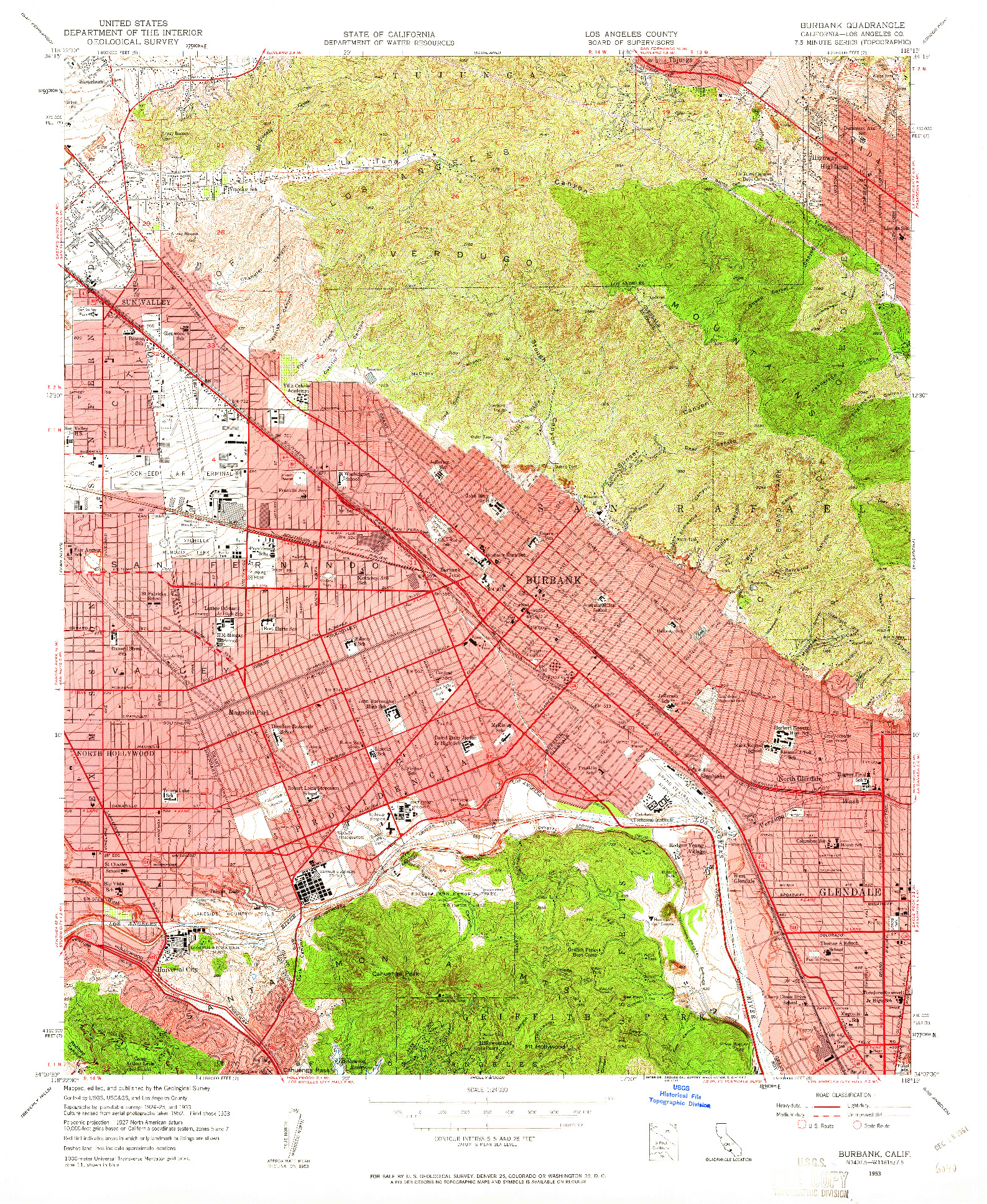 USGS 1:24000-SCALE QUADRANGLE FOR BURBANK, CA 1953