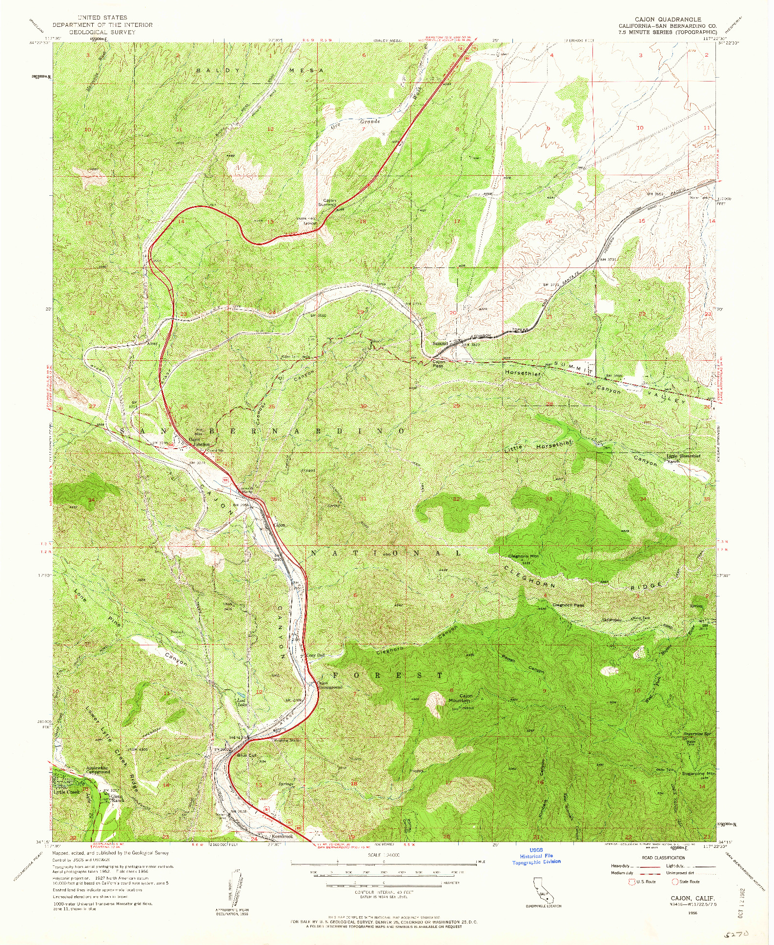 USGS 1:24000-SCALE QUADRANGLE FOR CAJON, CA 1956