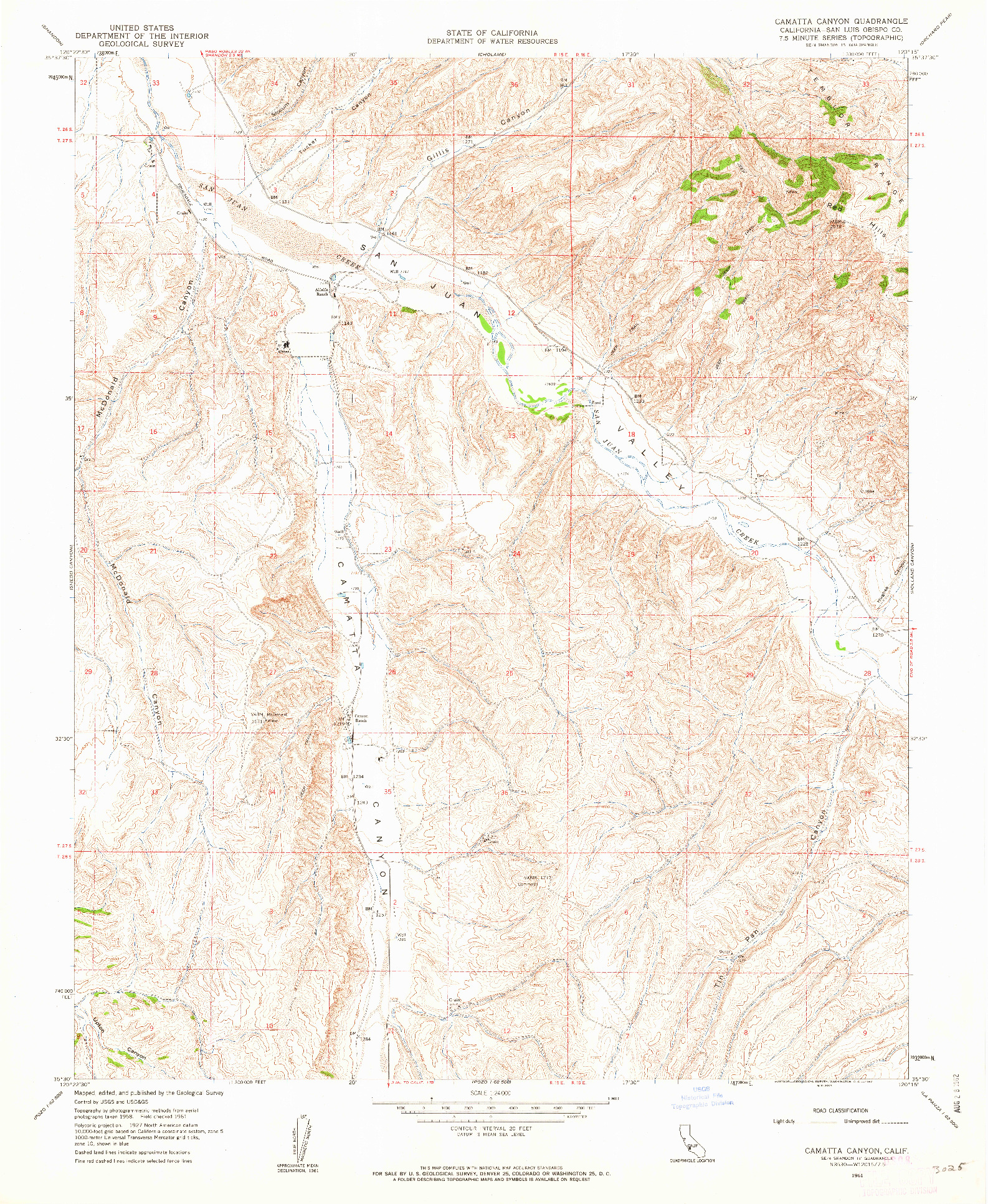 USGS 1:24000-SCALE QUADRANGLE FOR CAMATTA CANYON, CA 1961