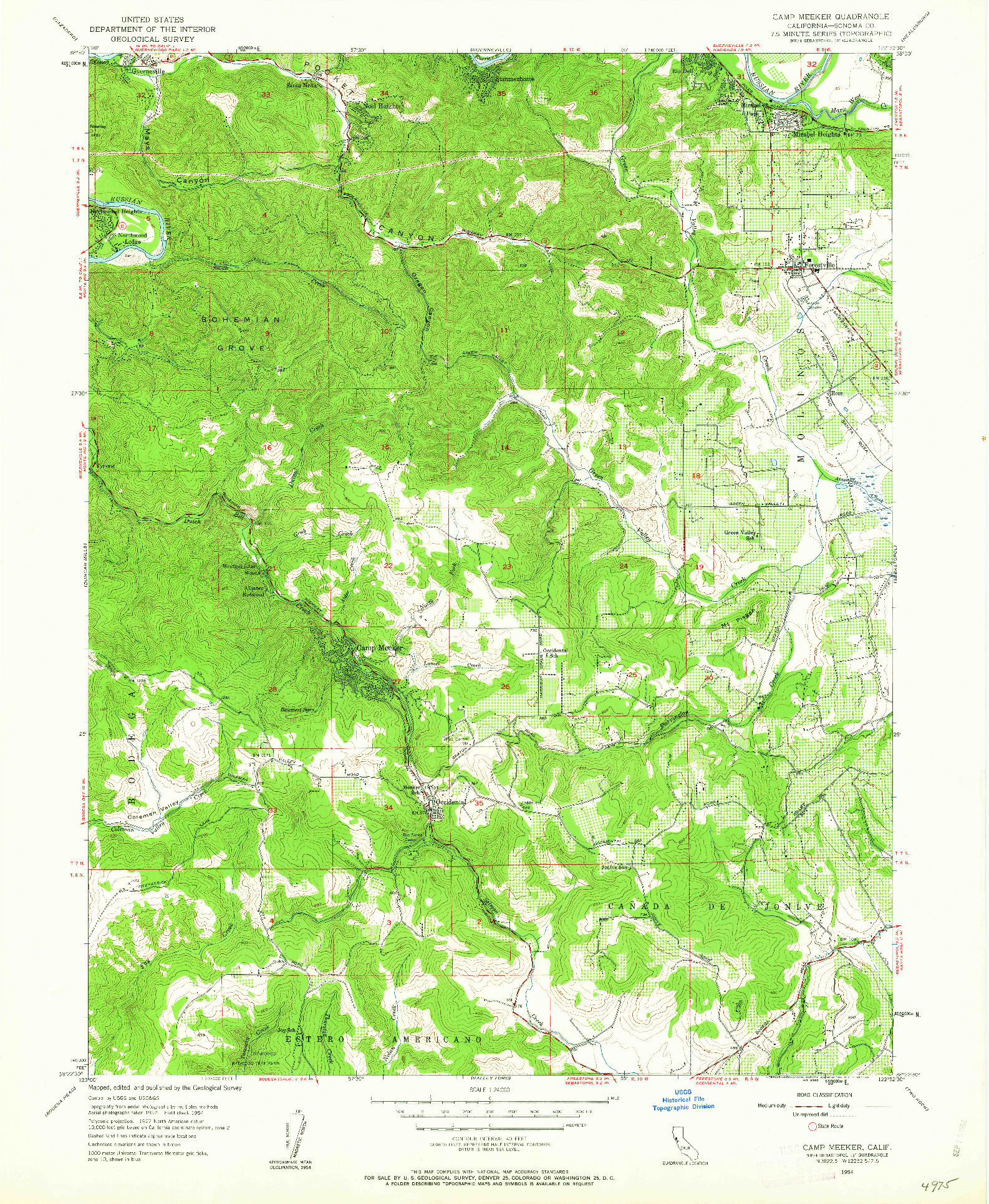 USGS 1:24000-SCALE QUADRANGLE FOR CAMP MEEKER, CA 1954