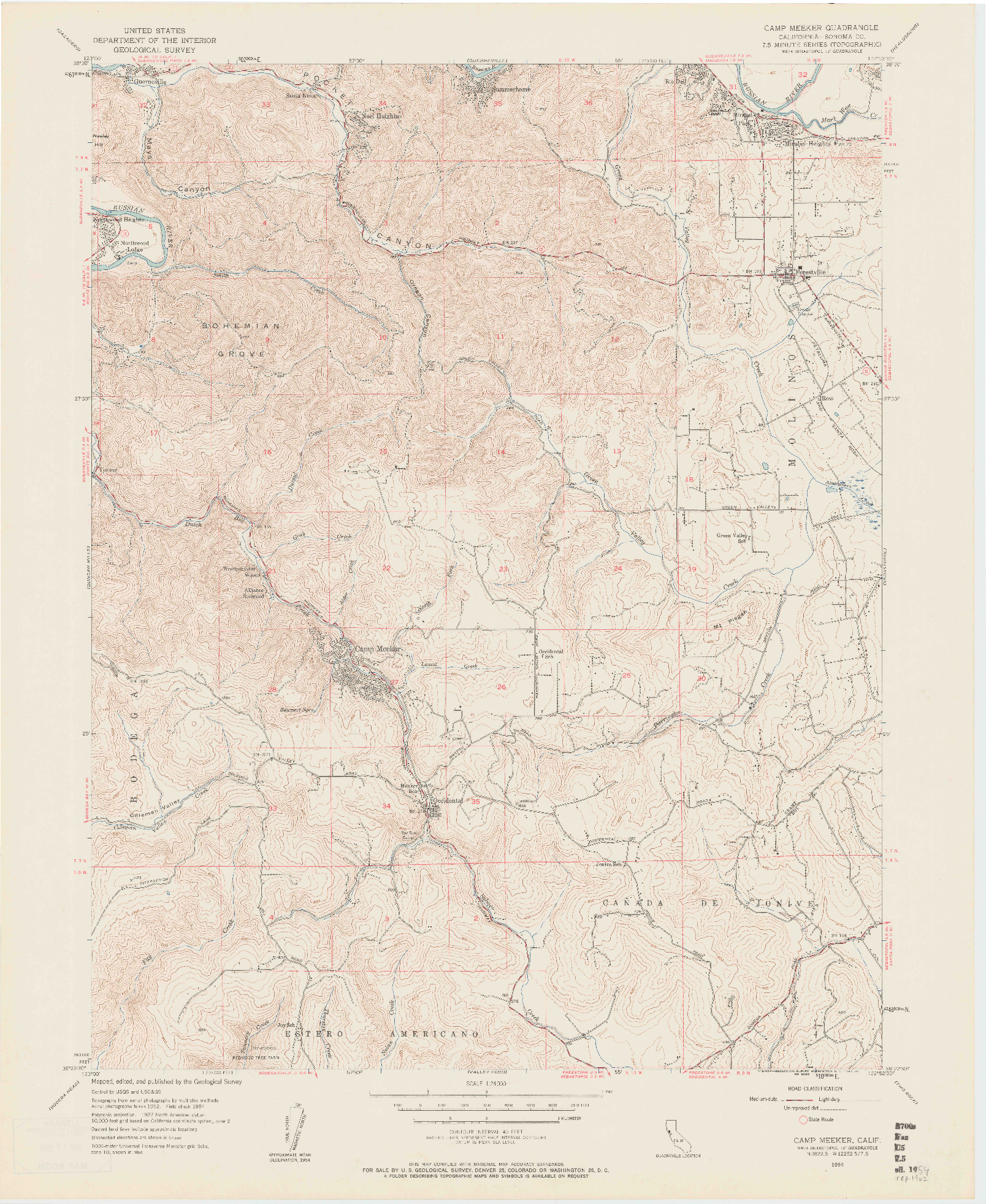 USGS 1:24000-SCALE QUADRANGLE FOR CAMP MEEKER, CA 1954