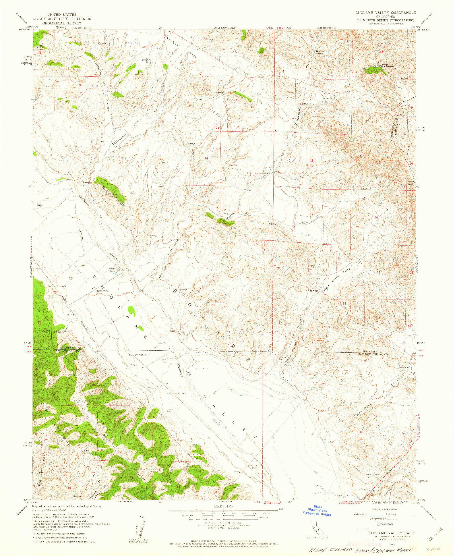 USGS 1:24000-SCALE QUADRANGLE FOR CHOLAME VALLEY, CA 1961