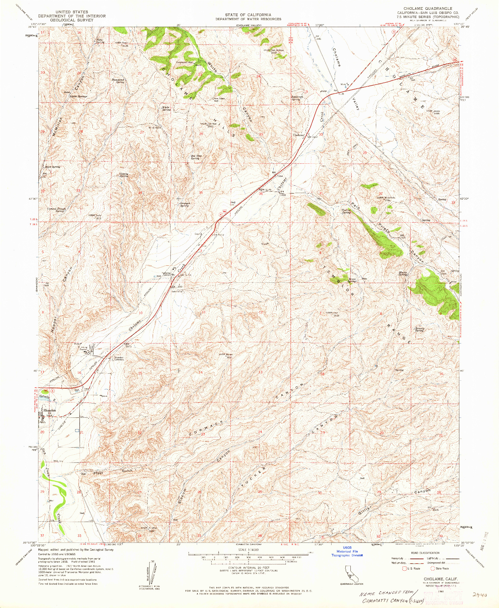 USGS 1:24000-SCALE QUADRANGLE FOR CHOLAME, CA 1961