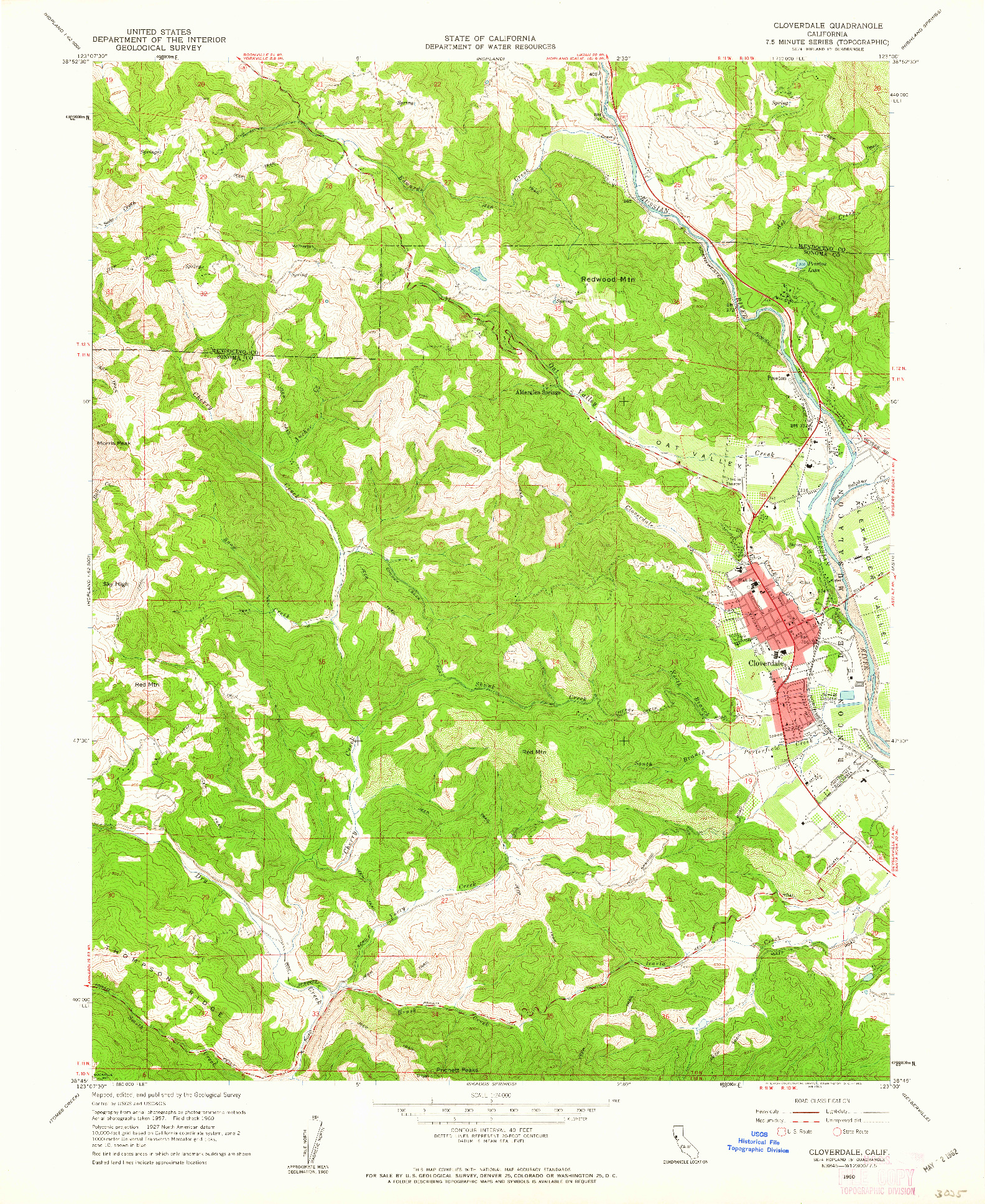 USGS 1:24000-SCALE QUADRANGLE FOR CLOVERDALE, CA 1960