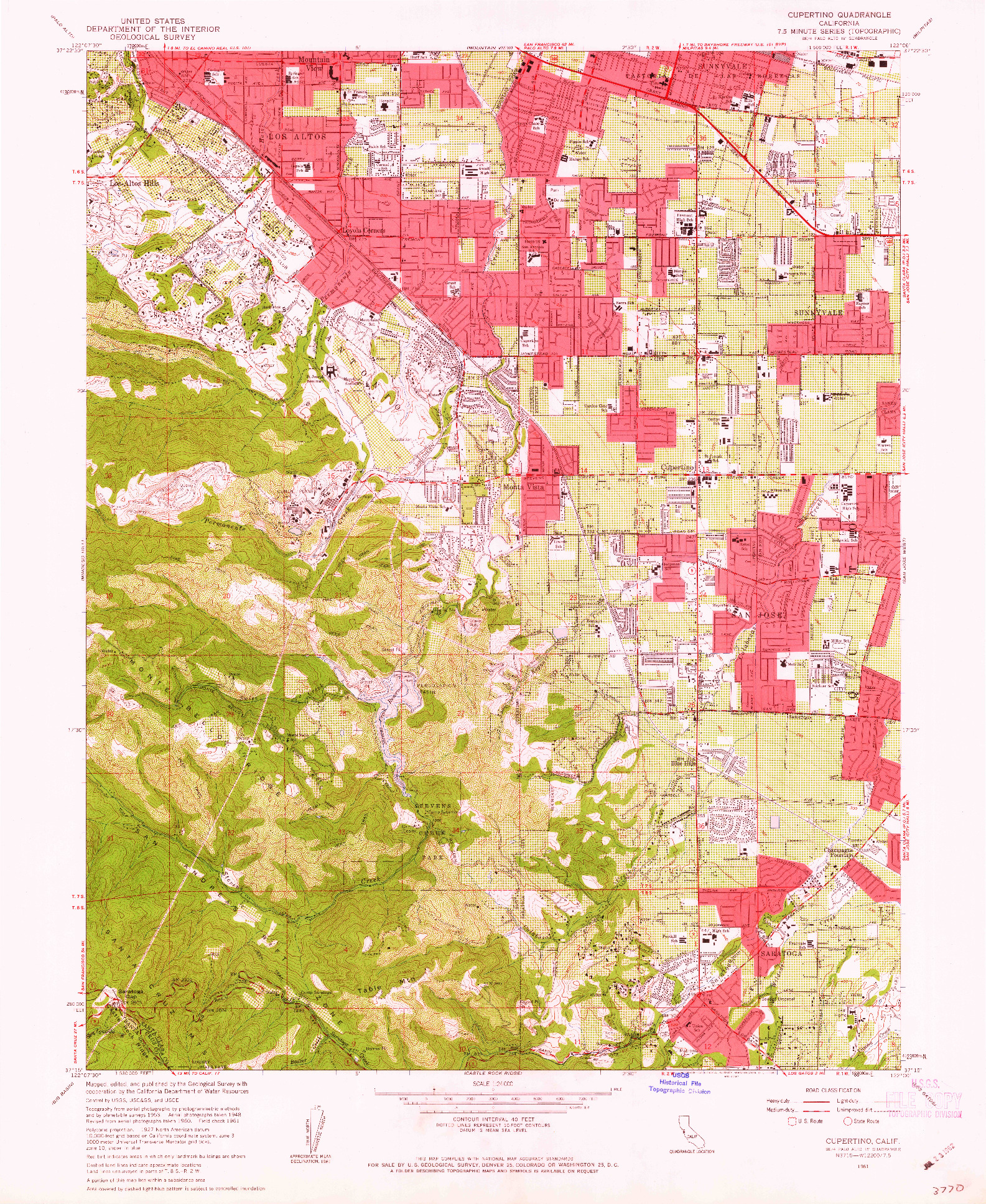 USGS 1:24000-SCALE QUADRANGLE FOR CUPERTINO, CA 1961