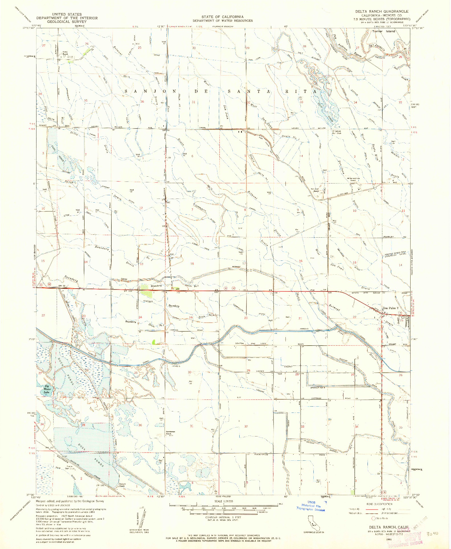USGS 1:24000-SCALE QUADRANGLE FOR DELTA RANCH, CA 1961