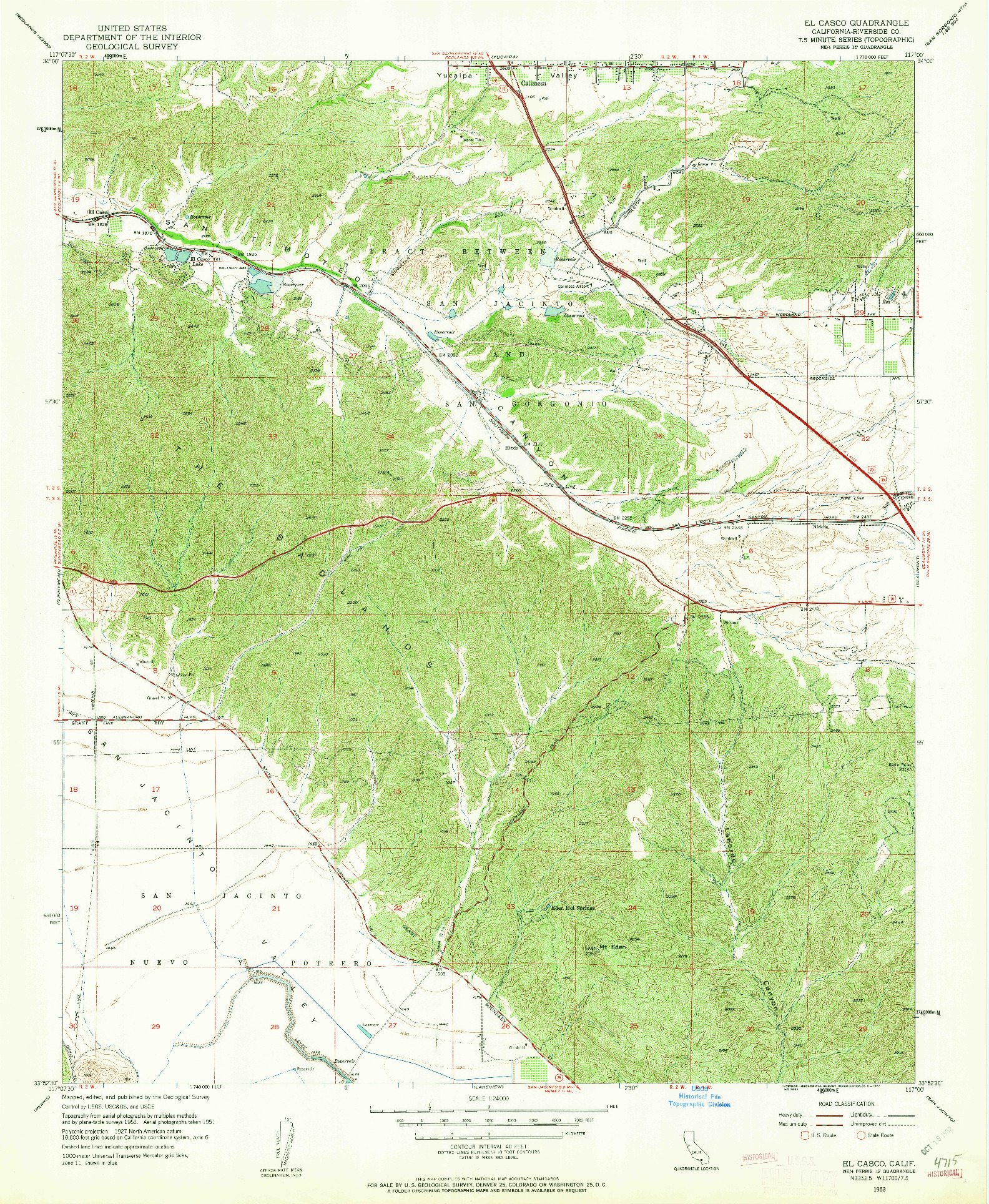 USGS 1:24000-SCALE QUADRANGLE FOR EL CASCO, CA 1953