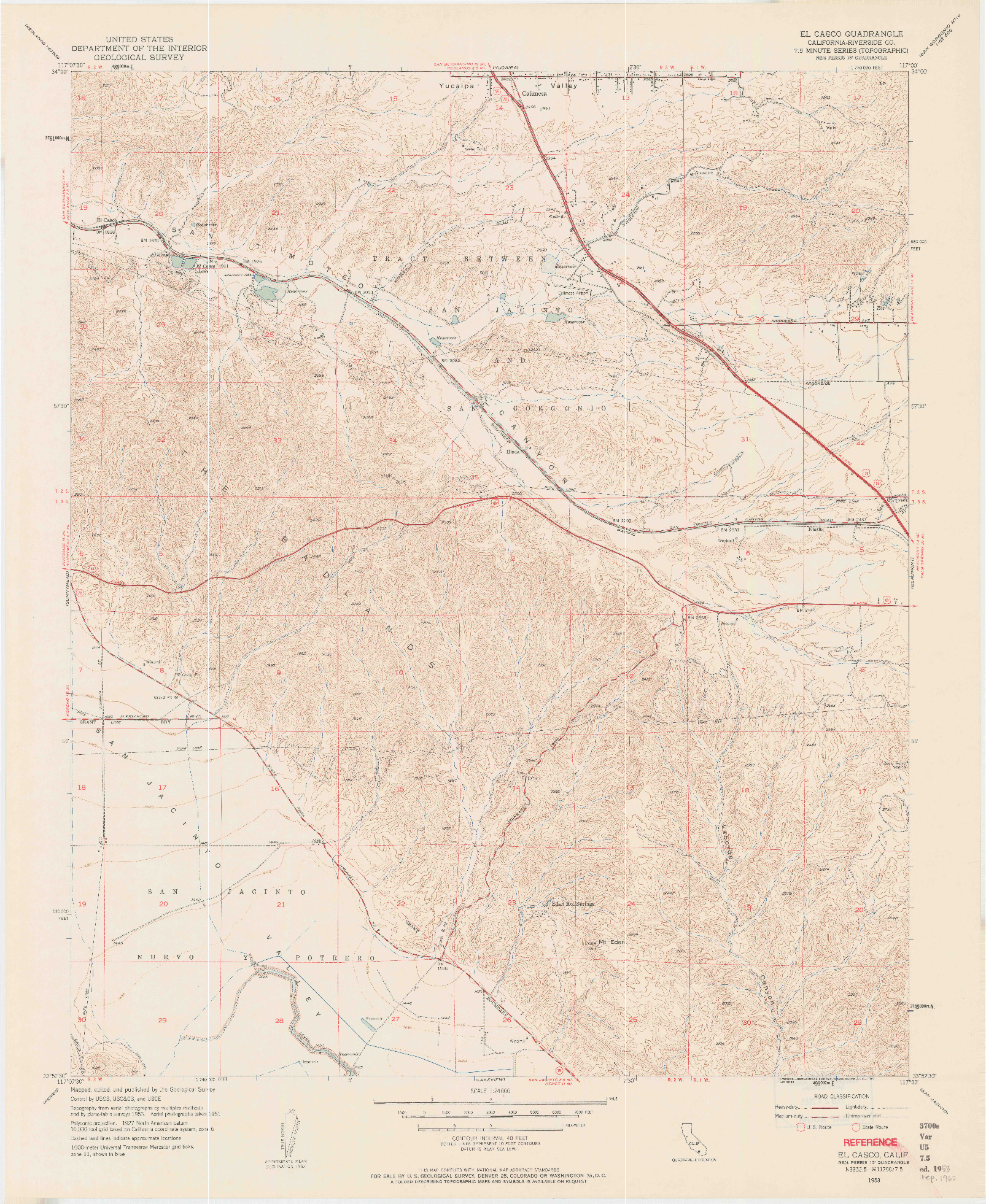 USGS 1:24000-SCALE QUADRANGLE FOR EL CASCO, CA 1953