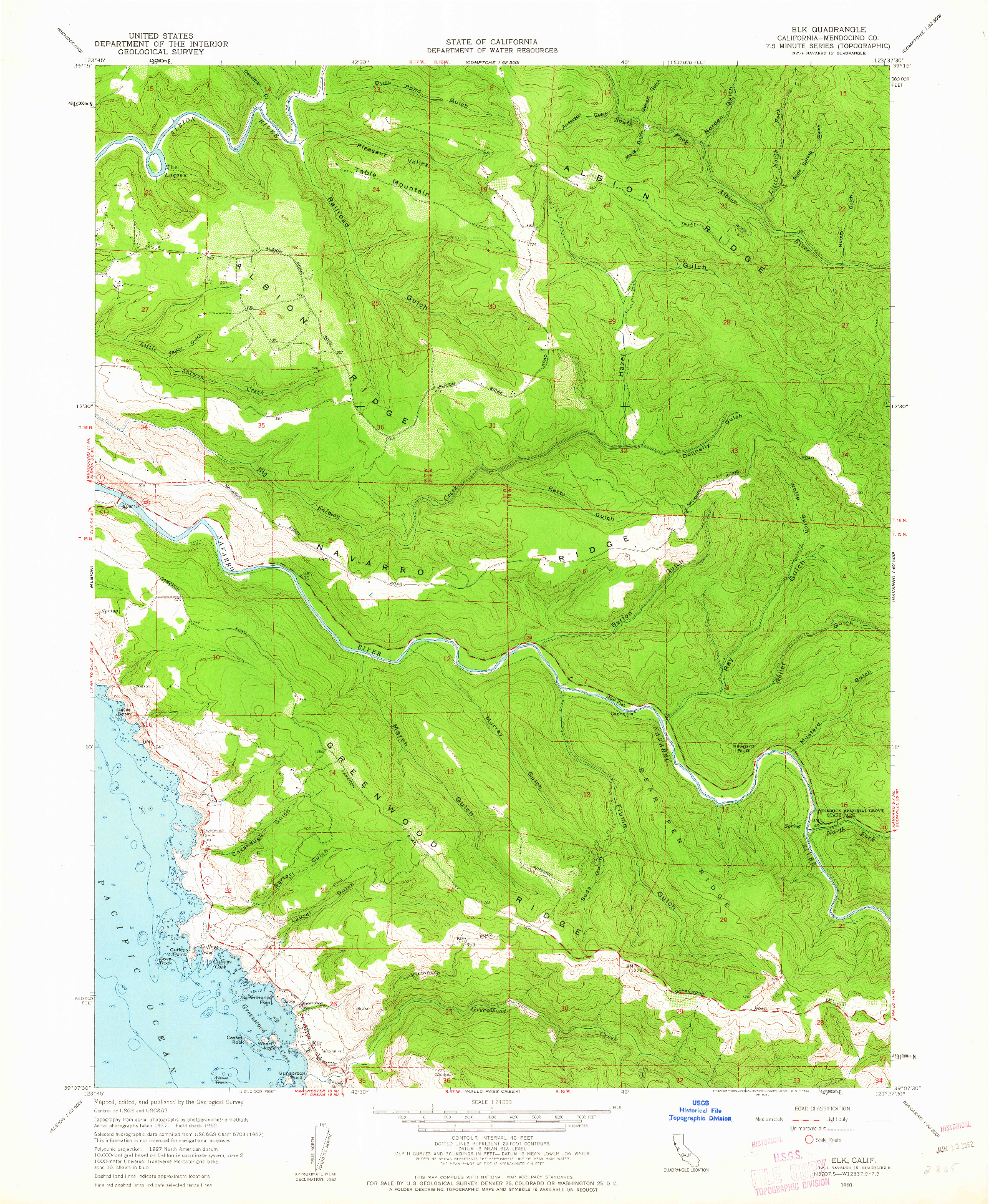 USGS 1:24000-SCALE QUADRANGLE FOR ELK, CA 1960