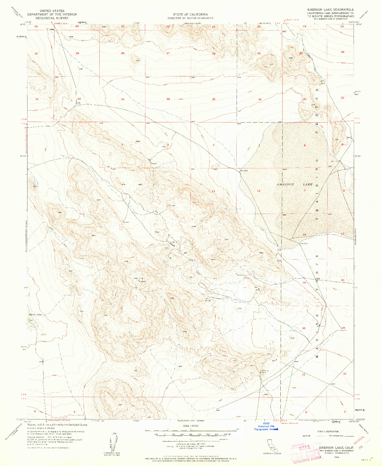 USGS 1:24000-SCALE QUADRANGLE FOR EMERSON LAKE, CA 1954