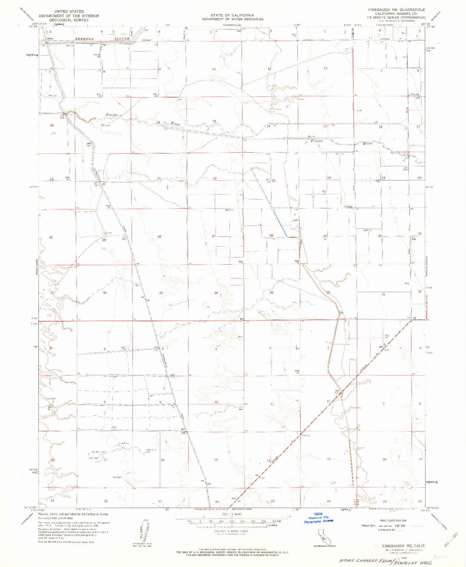 USGS 1:24000-SCALE QUADRANGLE FOR FIREBAUGH NE, CA 1961