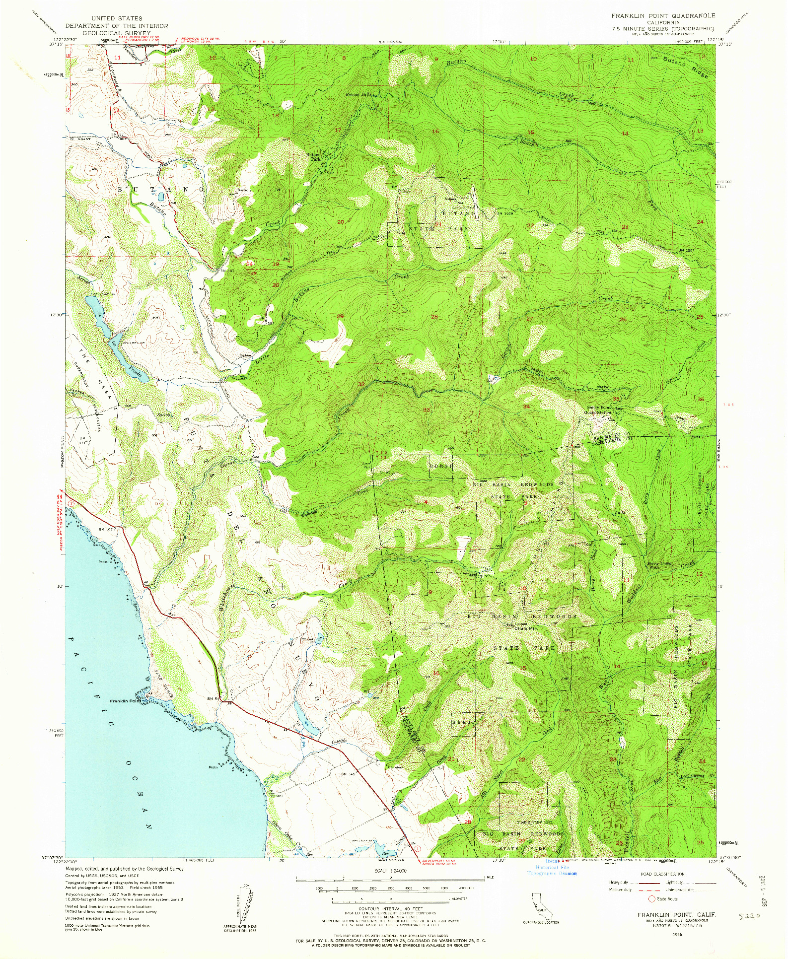 USGS 1:24000-SCALE QUADRANGLE FOR FRANKLIN POINT, CA 1955
