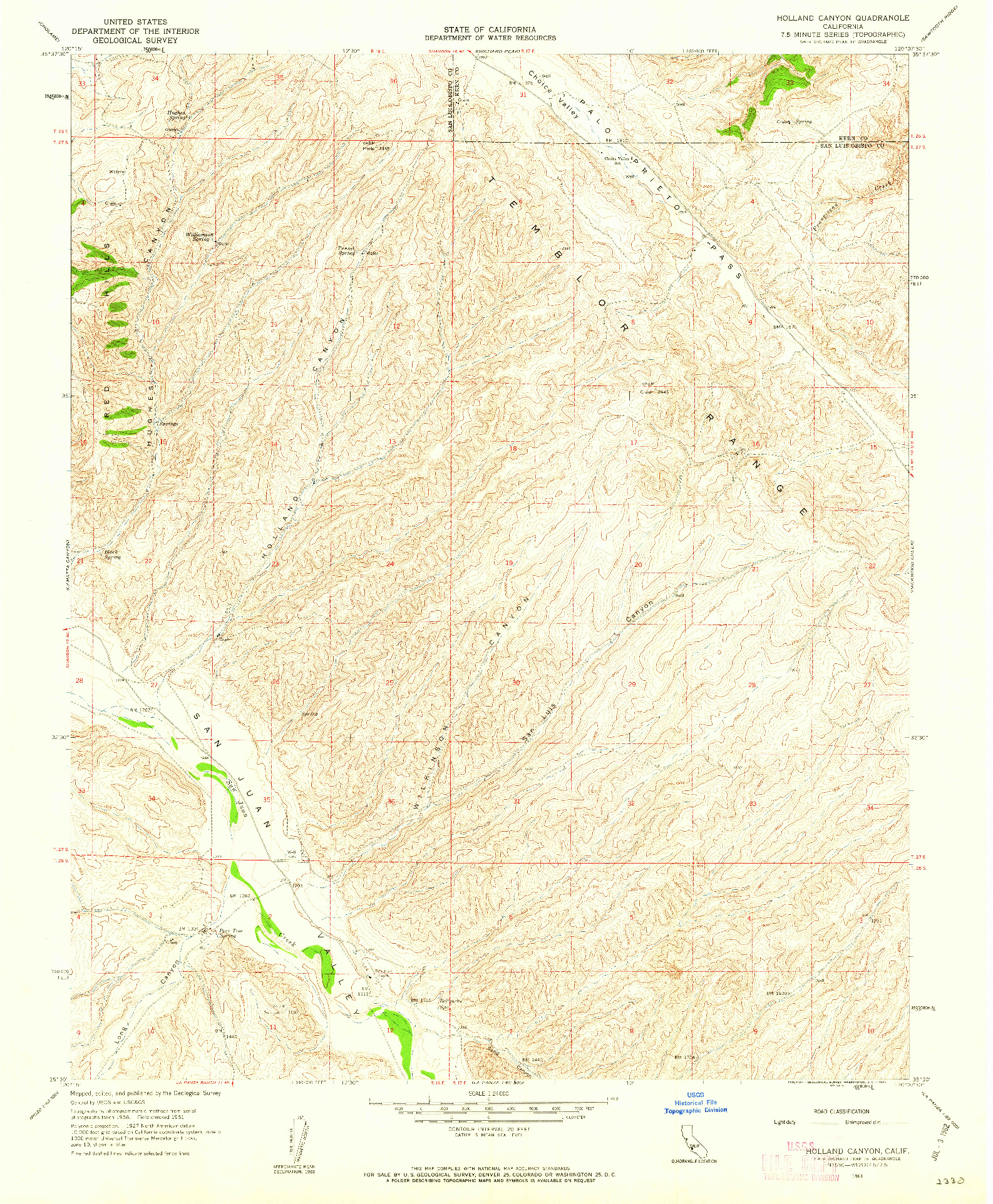 USGS 1:24000-SCALE QUADRANGLE FOR HOLLAND CANYON, CA 1961