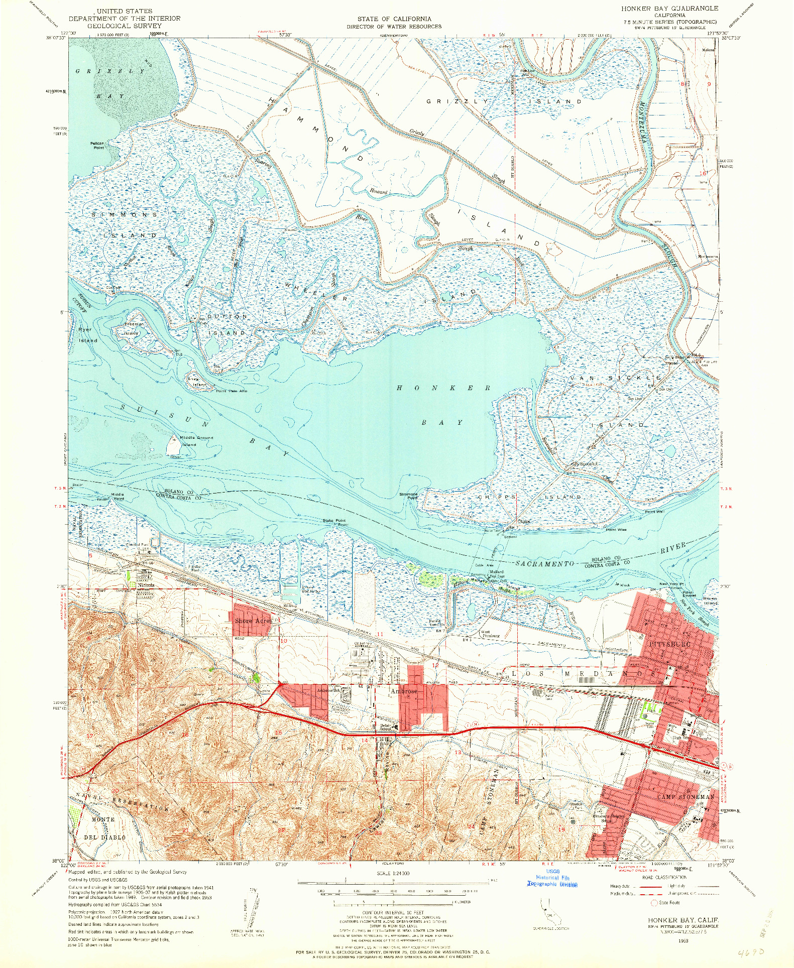 USGS 1:24000-SCALE QUADRANGLE FOR HONKER BAY, CA 1953
