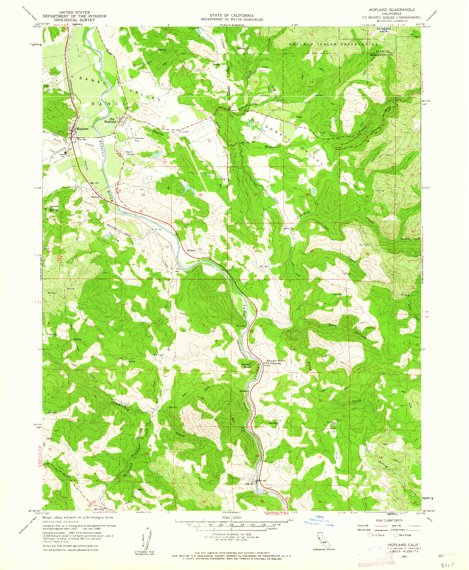 USGS 1:24000-SCALE QUADRANGLE FOR HOPLAND, CA 1960