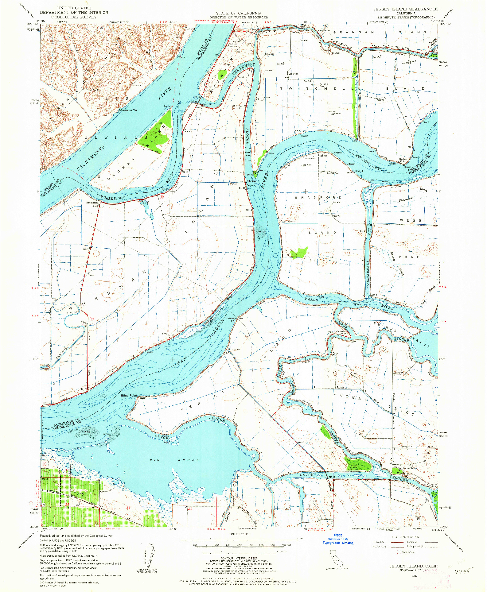 USGS 1:24000-SCALE QUADRANGLE FOR JERSEY ISLAND, CA 1952