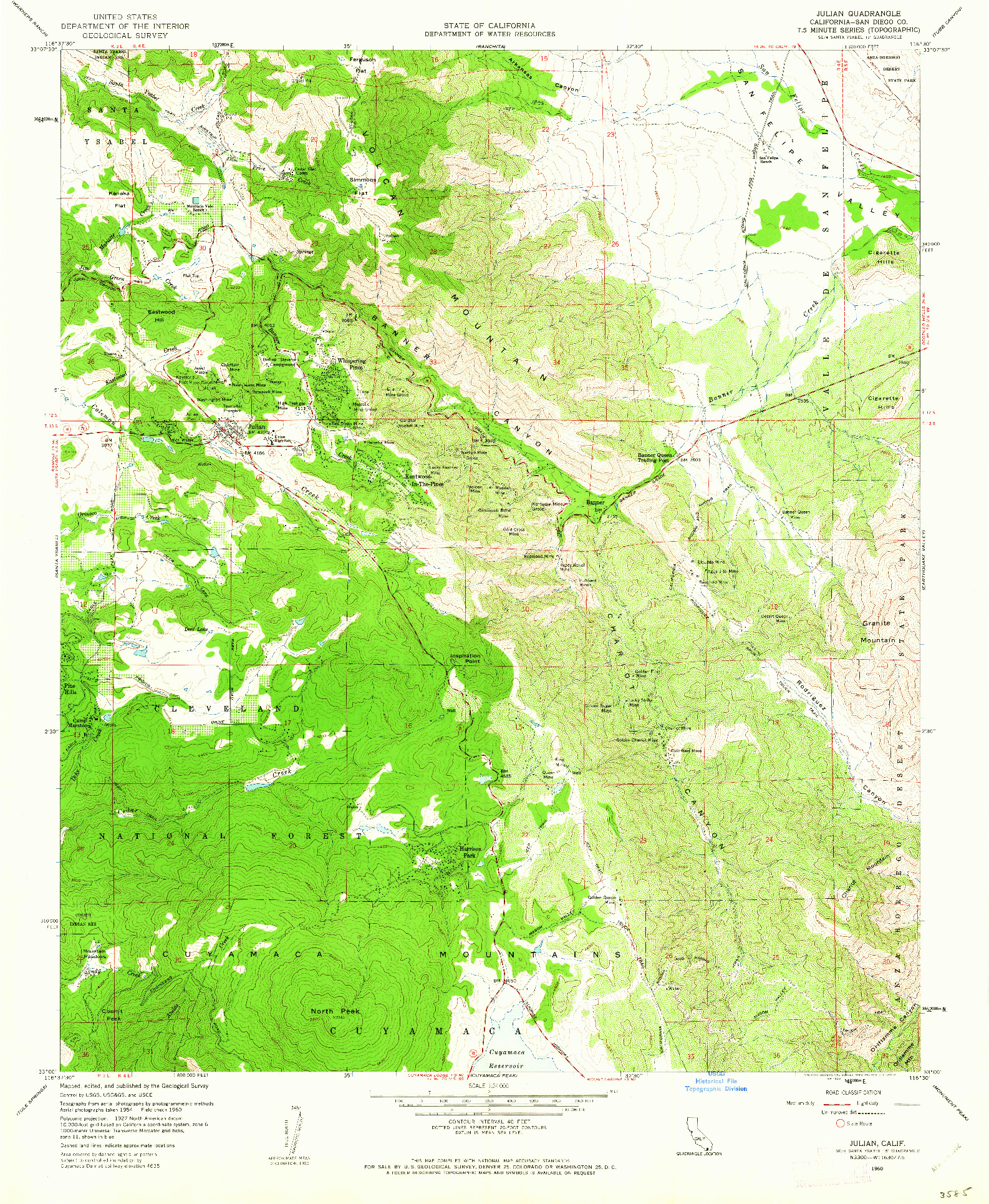 USGS 1:24000-SCALE QUADRANGLE FOR JULIAN, CA 1960