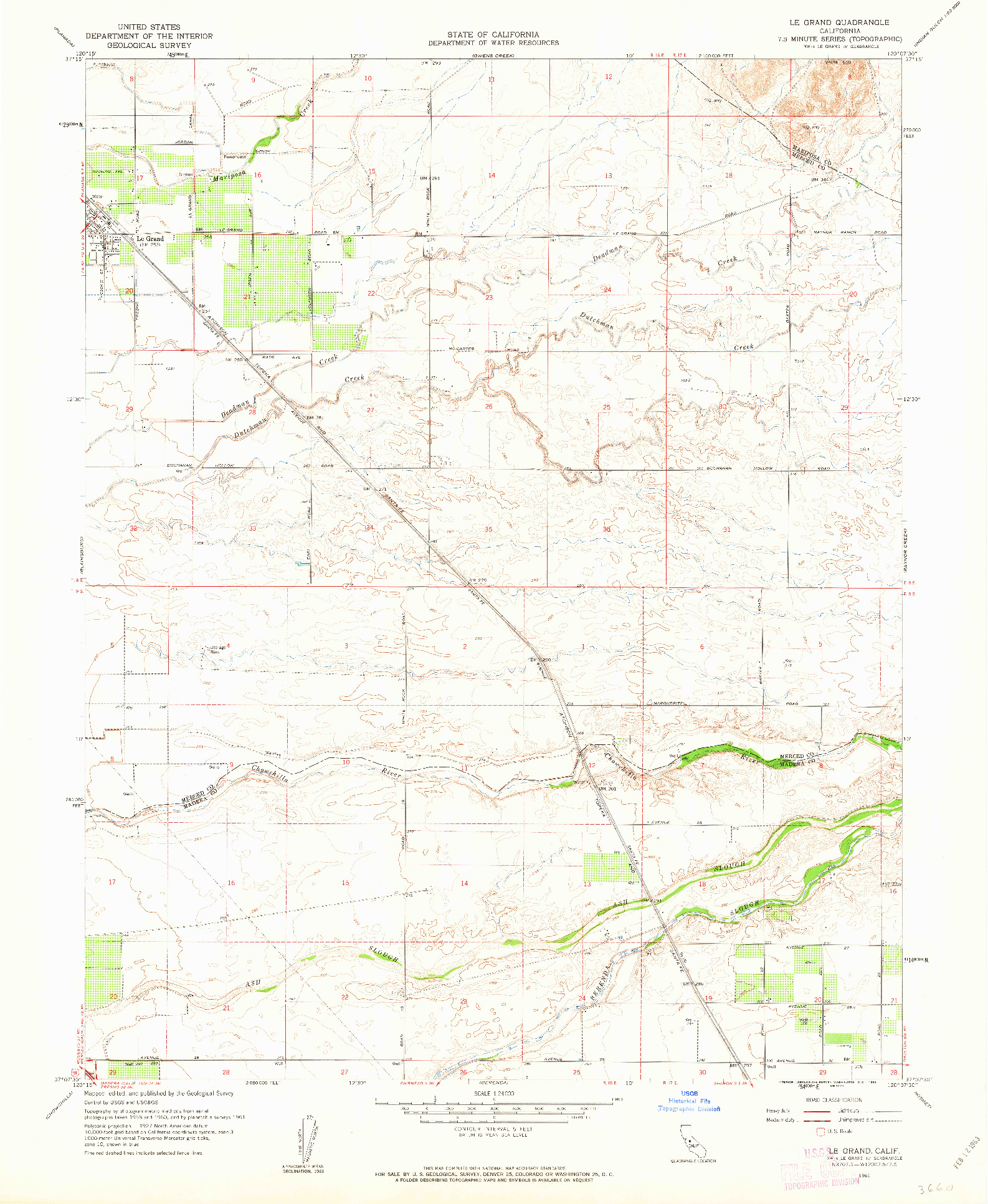 USGS 1:24000-SCALE QUADRANGLE FOR LE GRAND, CA 1961