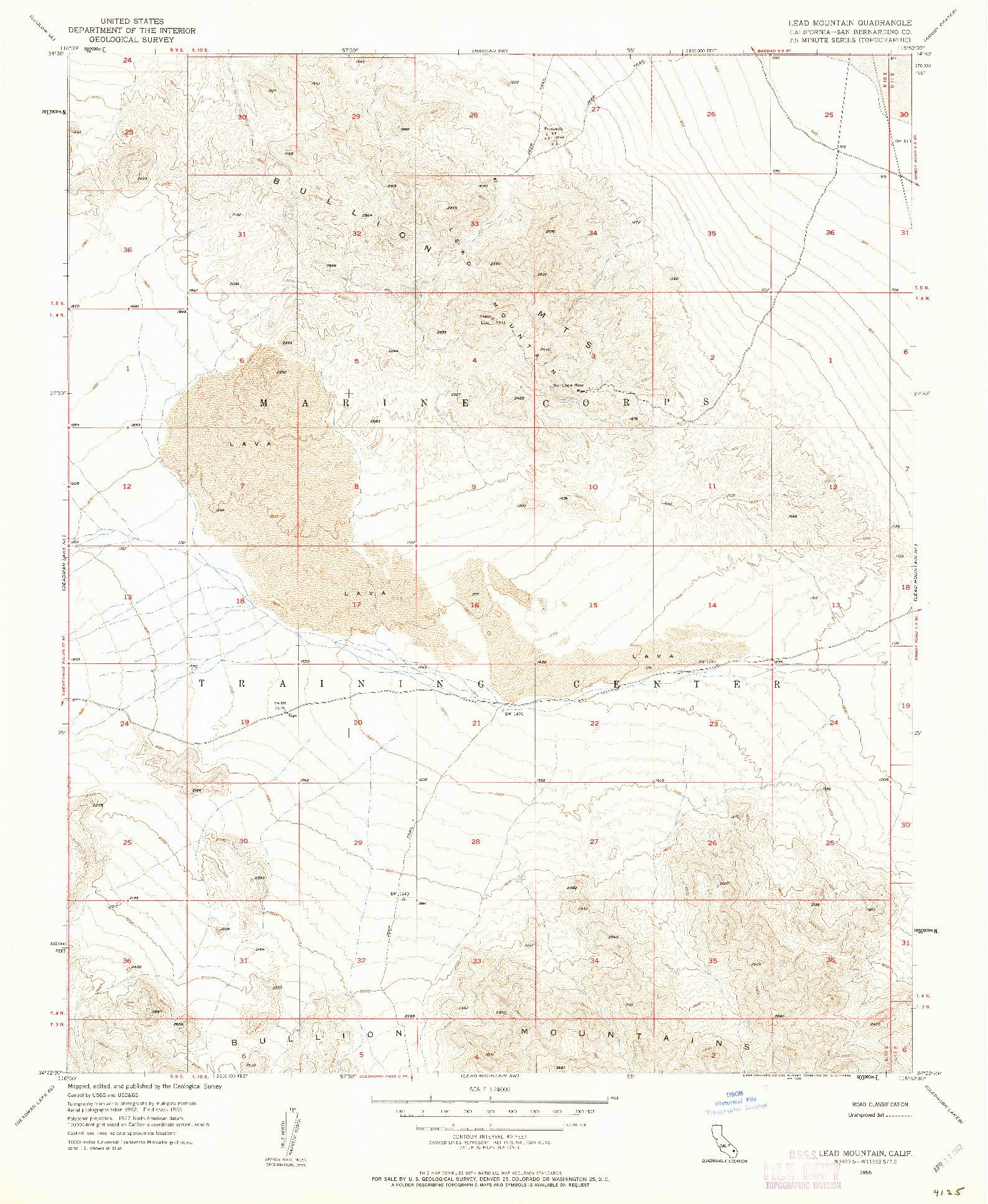 USGS 1:24000-SCALE QUADRANGLE FOR LEAD MOUNTAIN, CA 1955