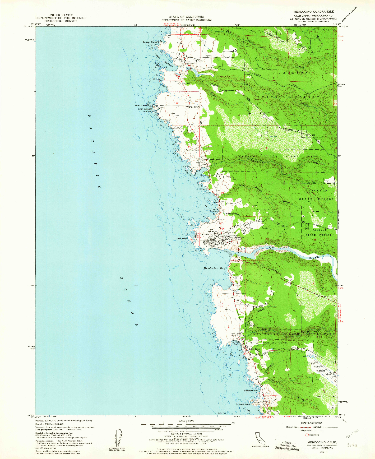 USGS 1:24000-SCALE QUADRANGLE FOR MENDOCINO, CA 1960