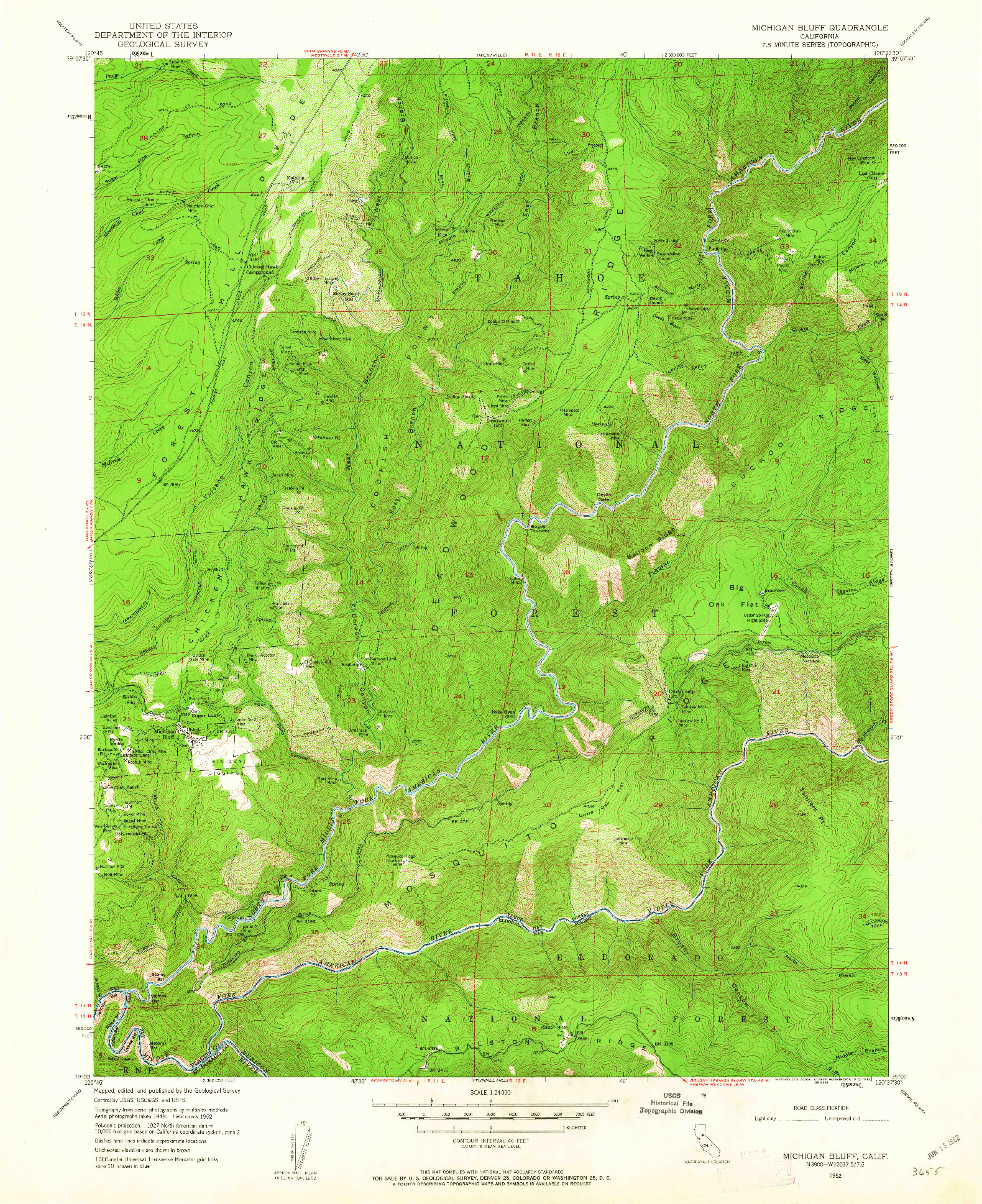 USGS 1:24000-SCALE QUADRANGLE FOR MICHIGAN BLUFF, CA 1952