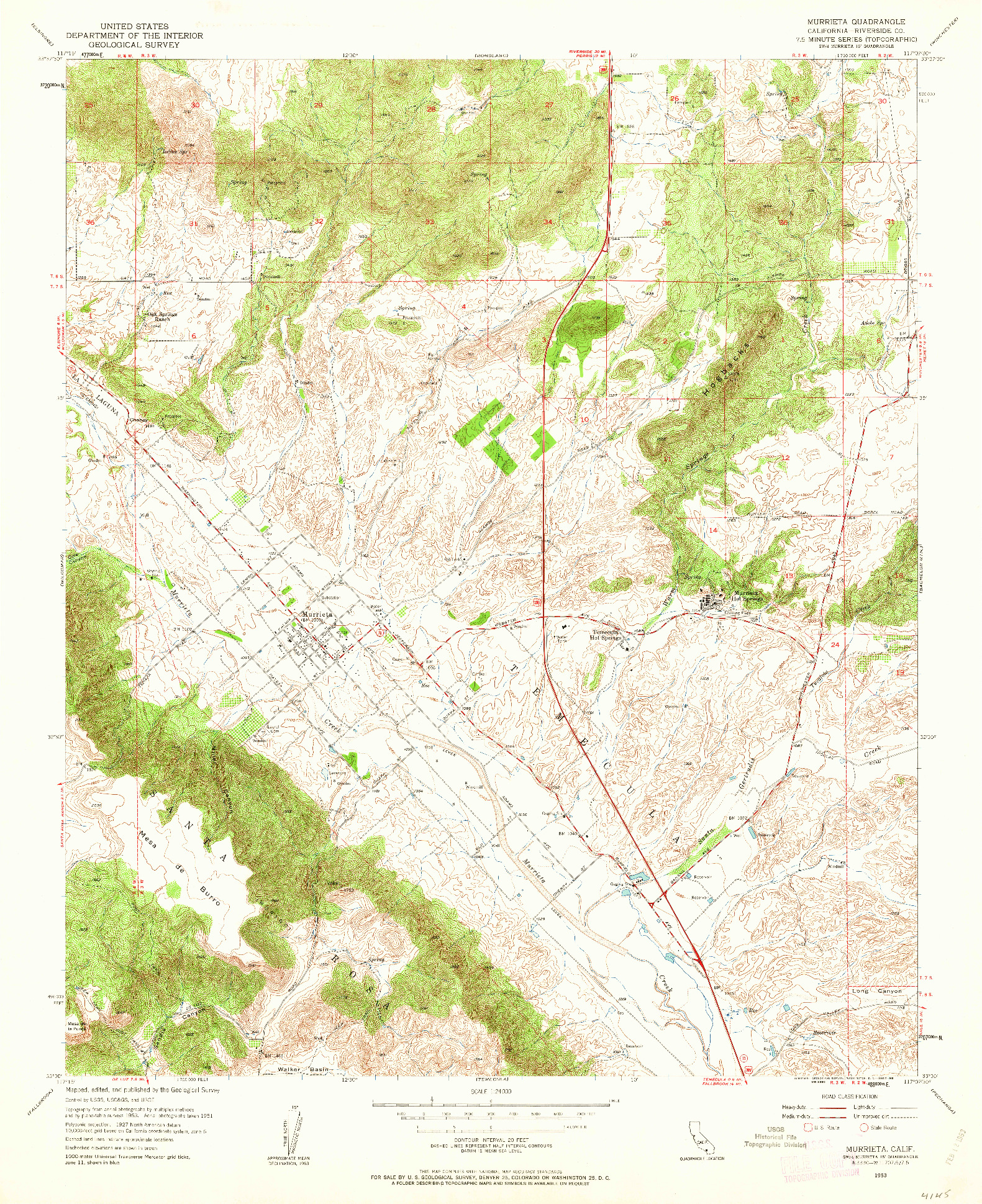 USGS 1:24000-SCALE QUADRANGLE FOR MURRIETA, CA 1953