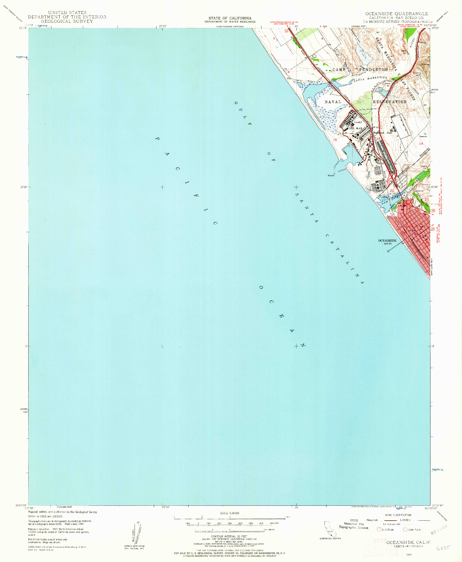 USGS 1:24000-SCALE QUADRANGLE FOR OCEANSIDE, CA 1947