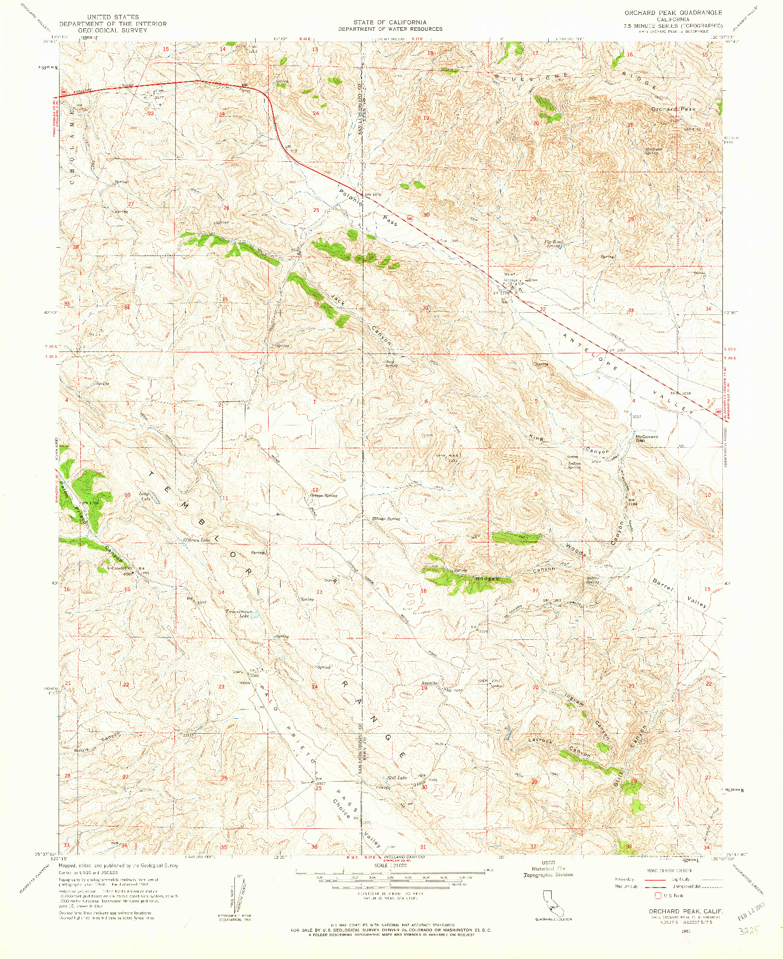 USGS 1:24000-SCALE QUADRANGLE FOR ORCHARD PEAK, CA 1961
