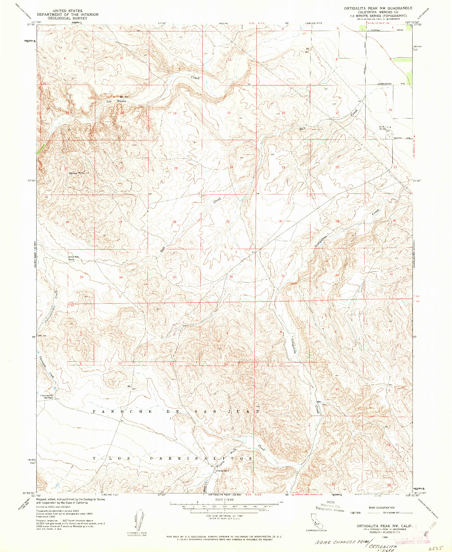 USGS 1:24000-SCALE QUADRANGLE FOR ORTIGALITA PEAK NW, CA 1956