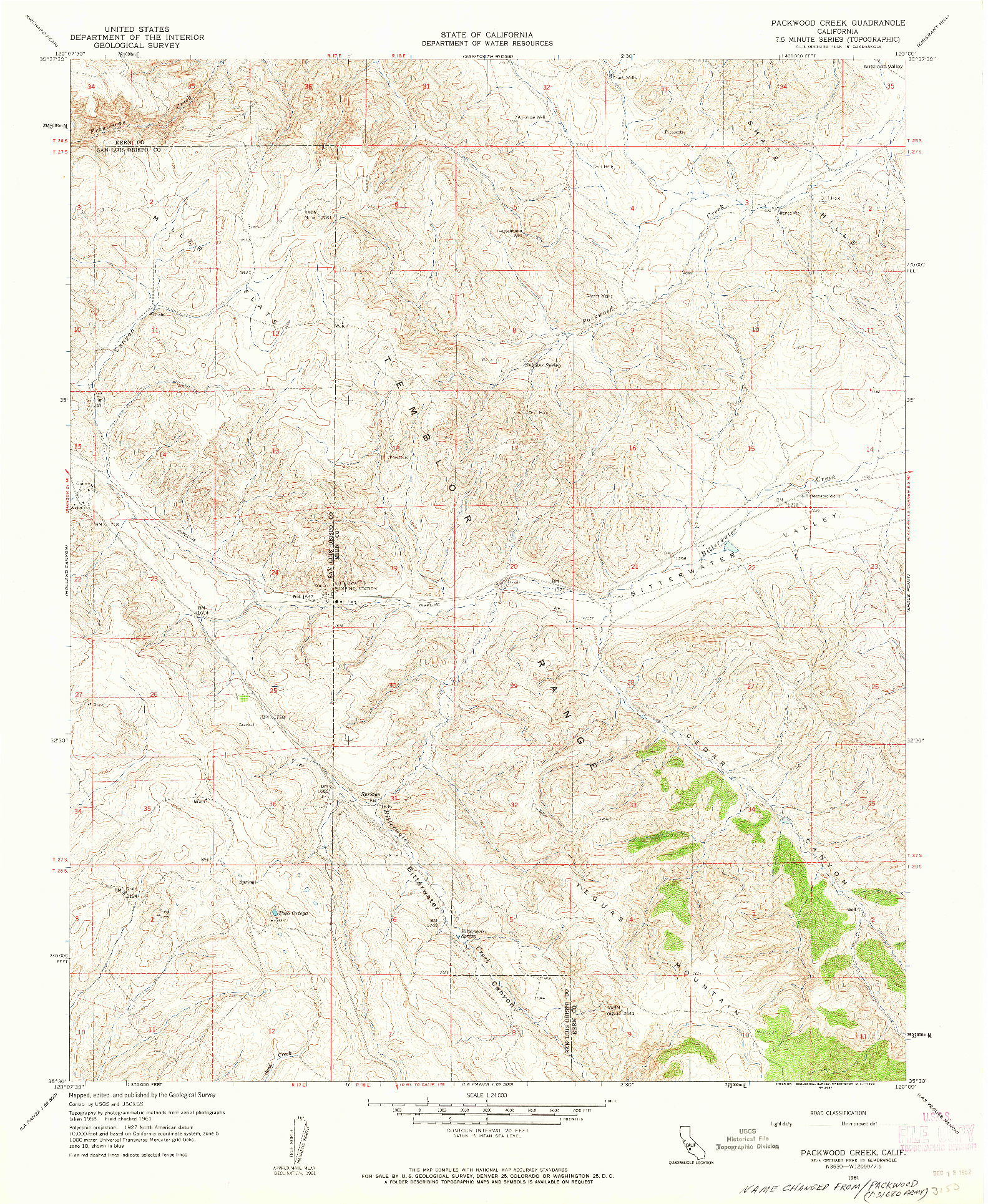 USGS 1:24000-SCALE QUADRANGLE FOR PACKWOOD CREEK, CA 1961