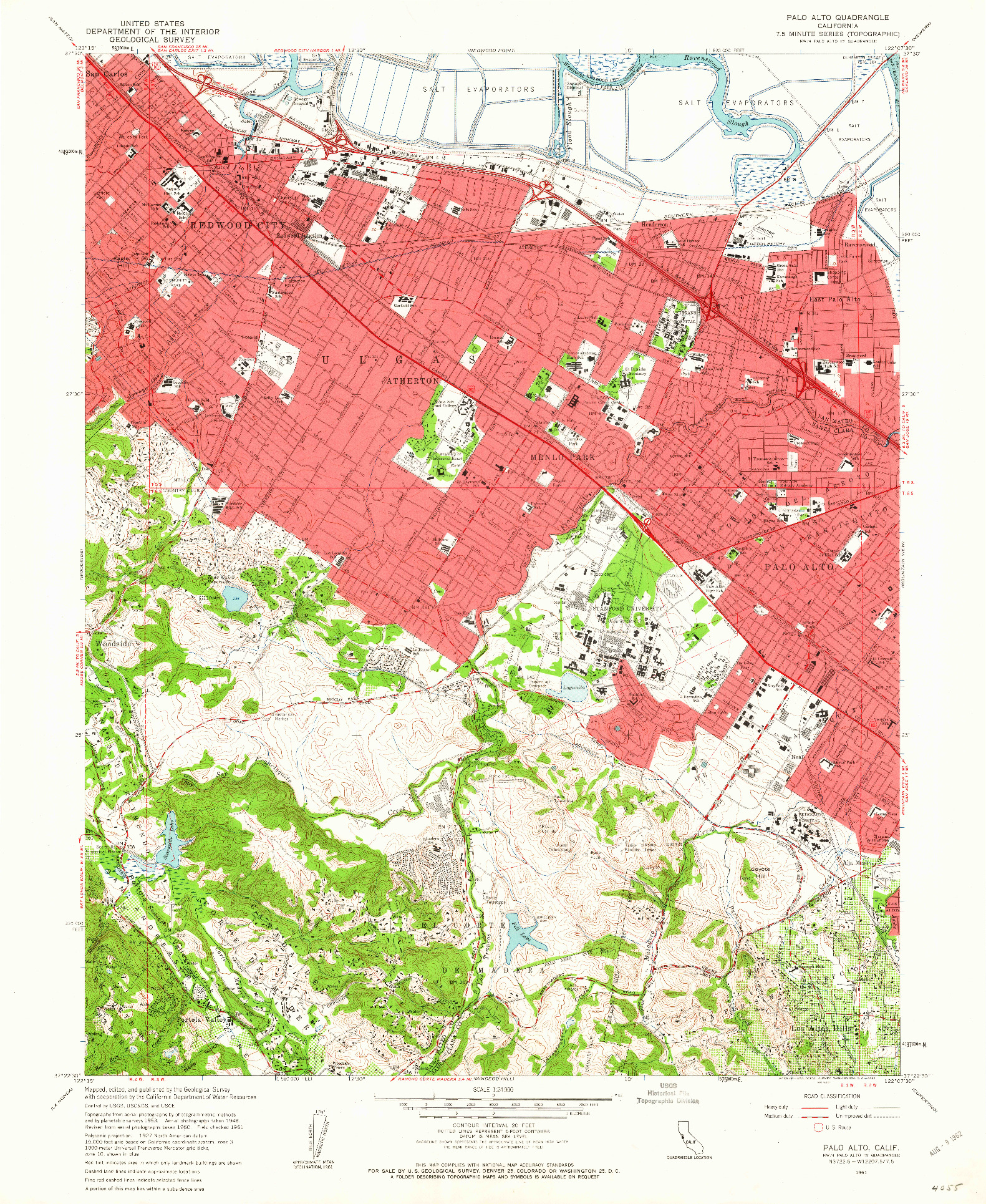 USGS 1:24000-SCALE QUADRANGLE FOR PALO ALTO, CA 1961