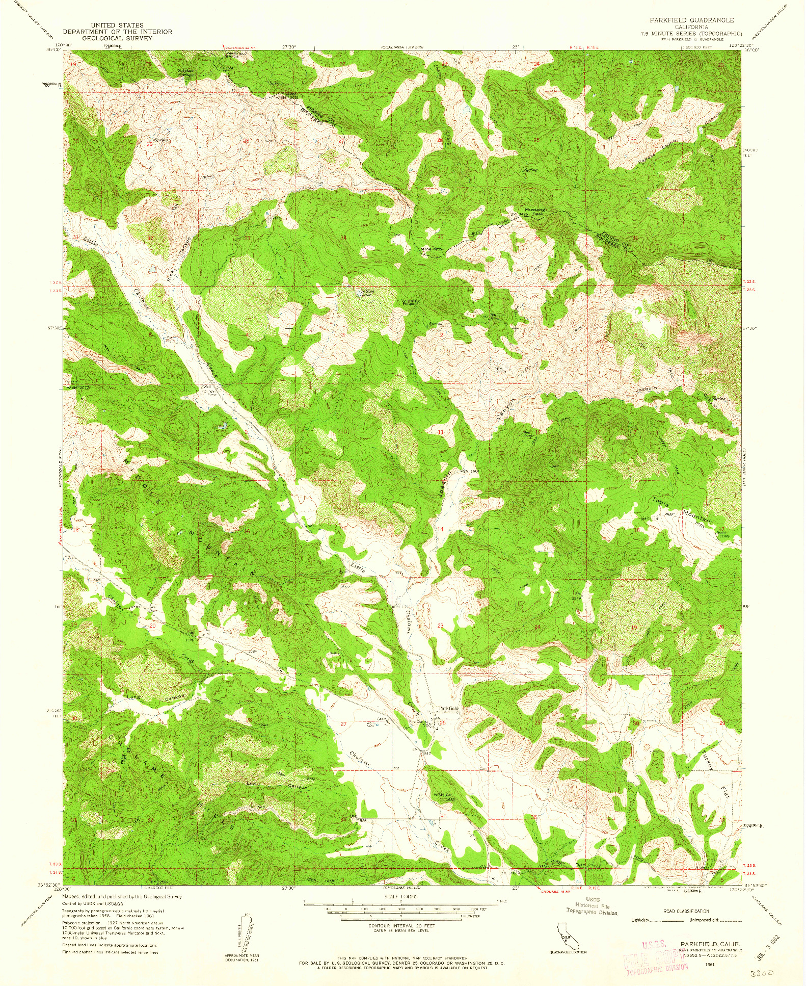 USGS 1:24000-SCALE QUADRANGLE FOR PARKFIELD, CA 1961