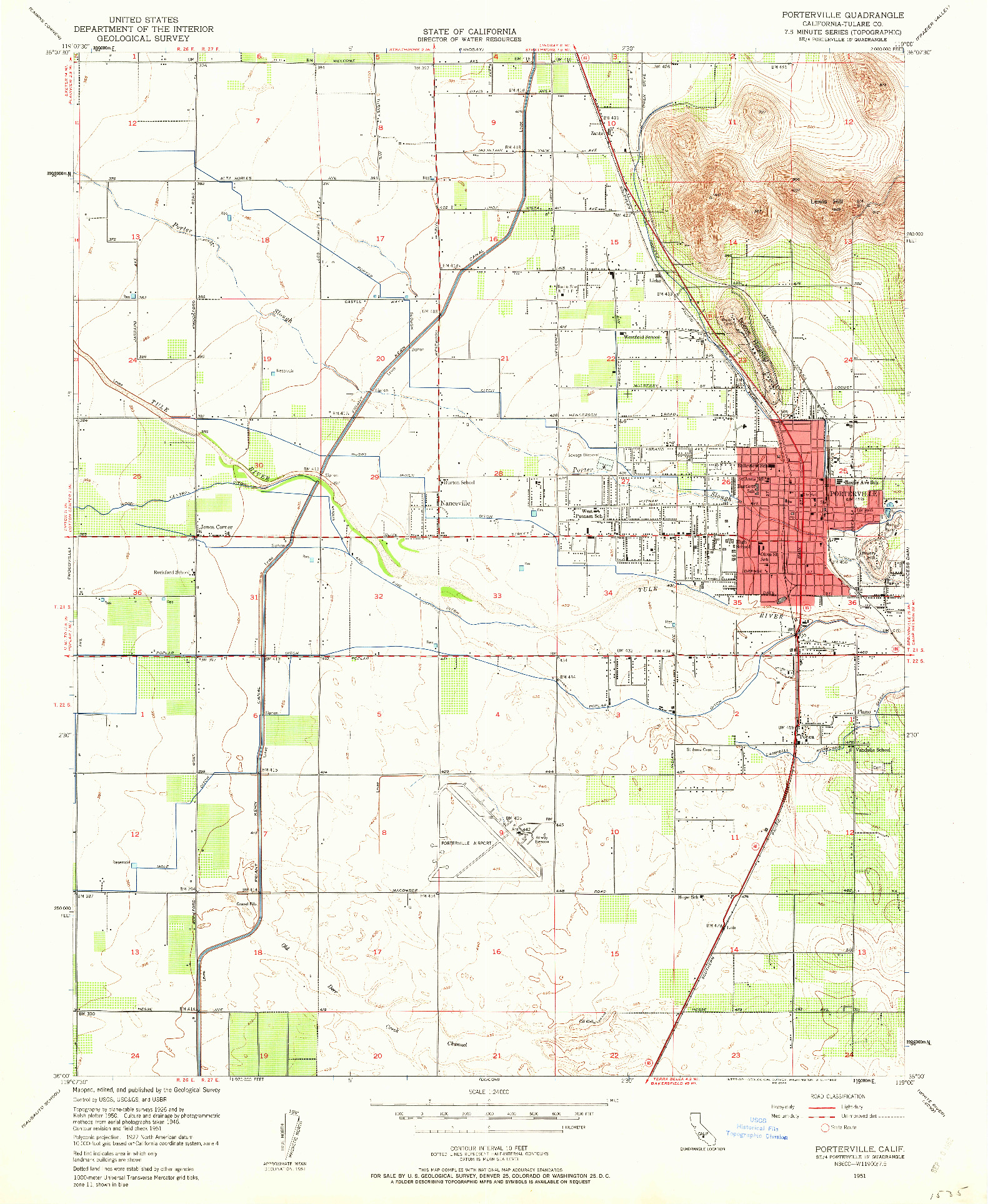 USGS 1:24000-SCALE QUADRANGLE FOR PORTERVILLE, CA 1951