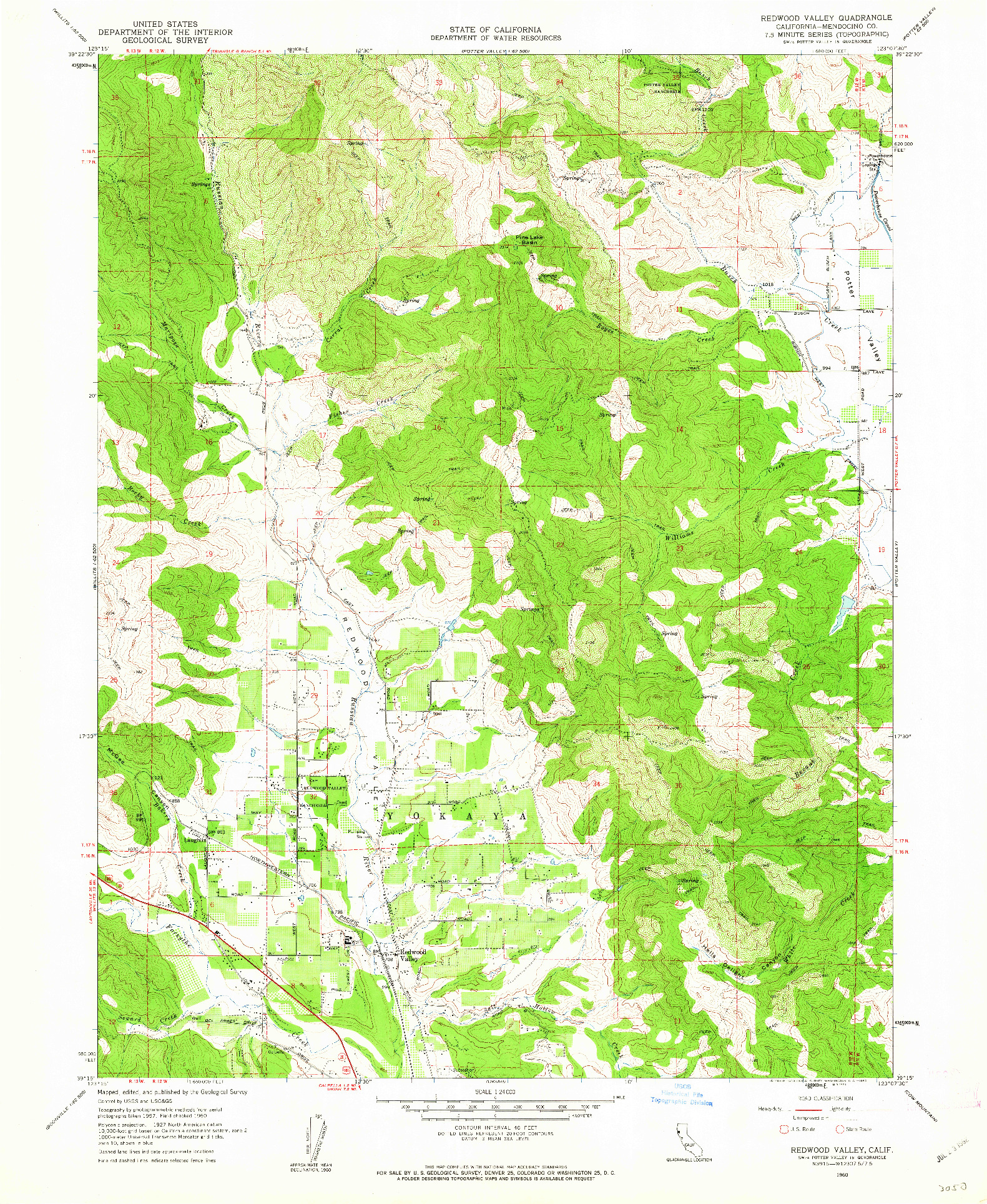 USGS 1:24000-SCALE QUADRANGLE FOR REDWOOD VALLEY, CA 1960