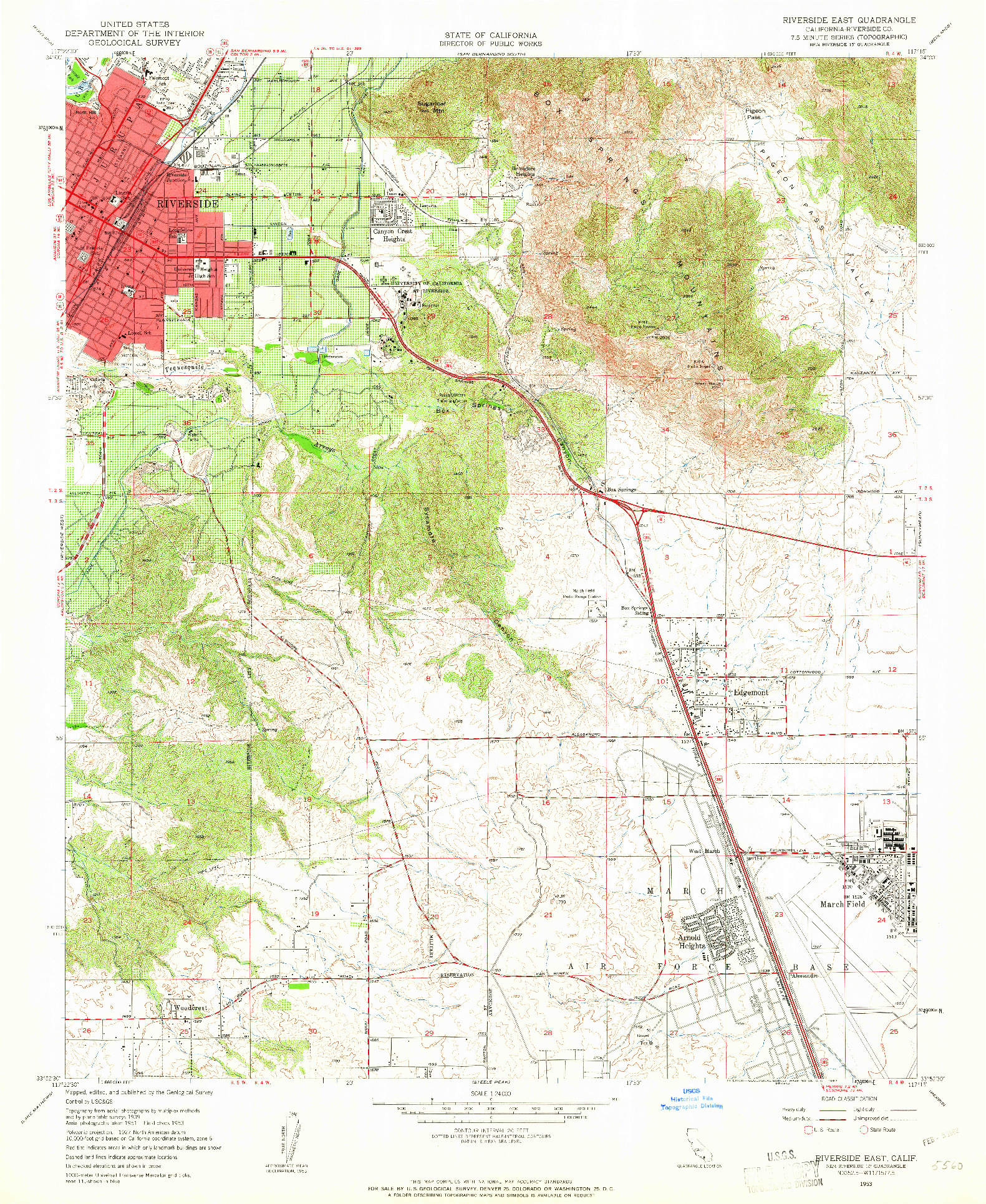 USGS 1:24000-SCALE QUADRANGLE FOR RIVERSIDE EAST, CA 1953